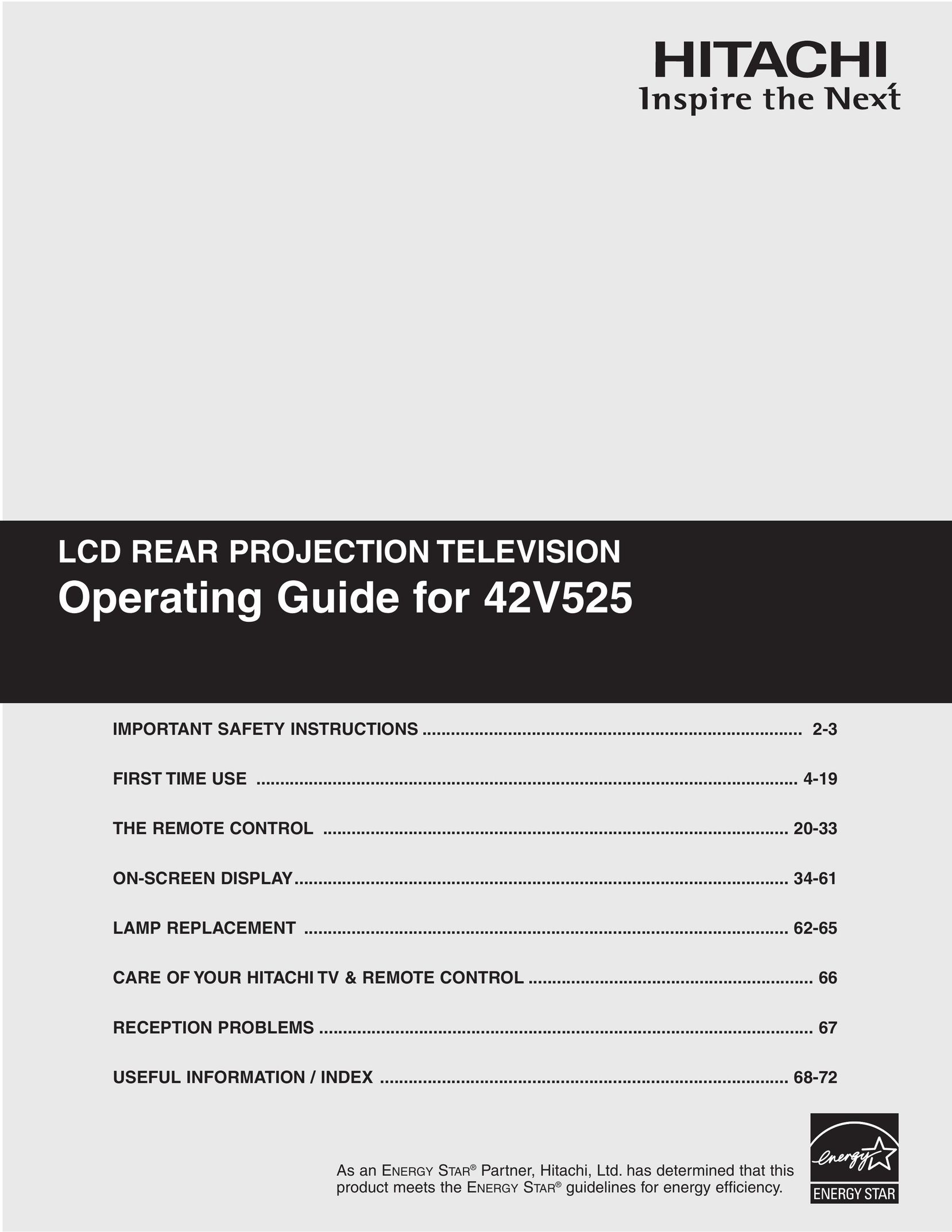 Hitachi 42V525 Projection Television User Manual