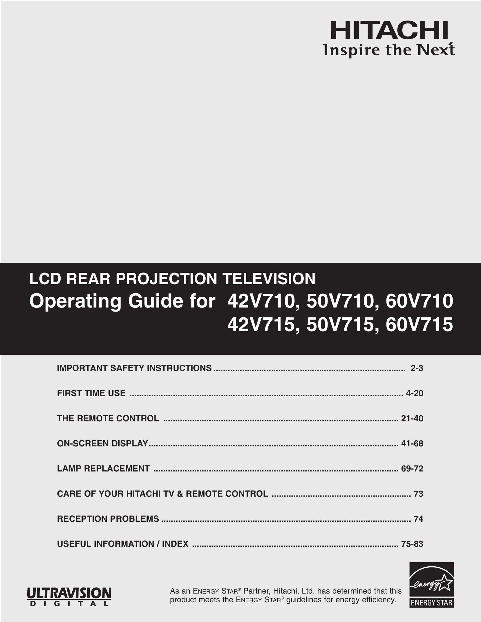 Hitachi 42V710 Projection Television User Manual
