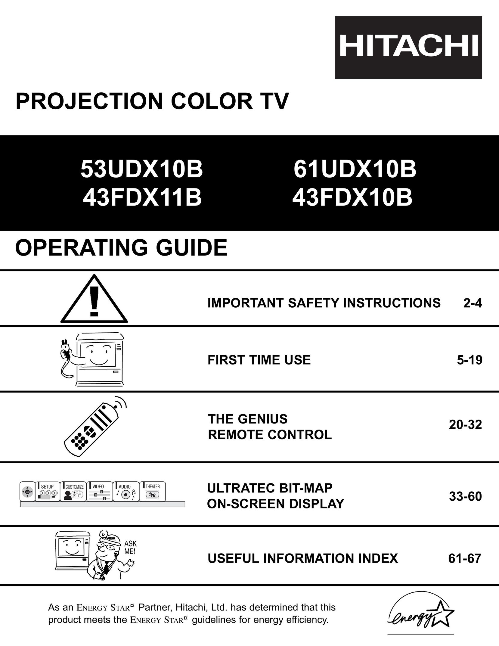 Hitachi 43FDX10B Projection Television User Manual