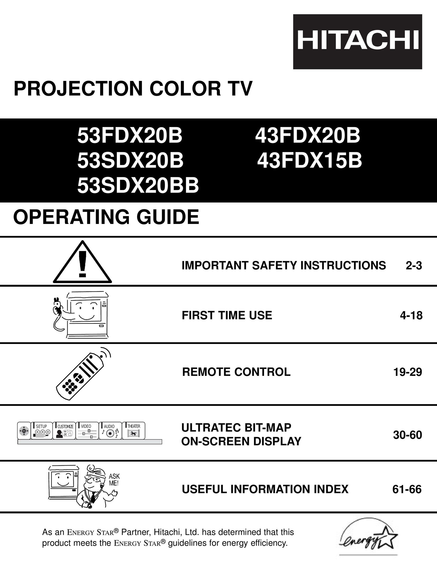 Hitachi 43FDX15B Projection Television User Manual