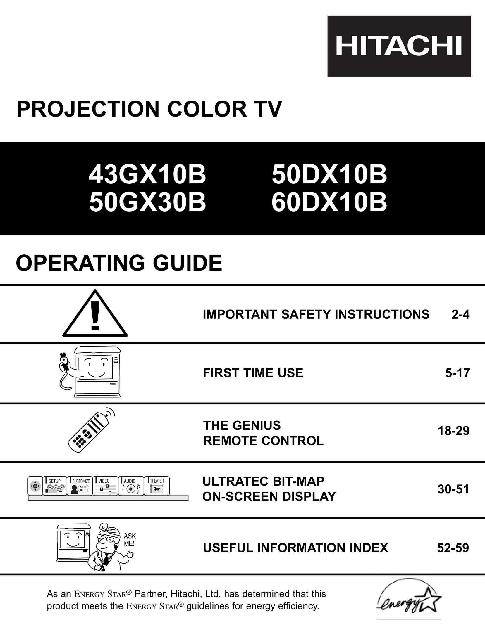 Hitachi 43GX10B Projection Television User Manual