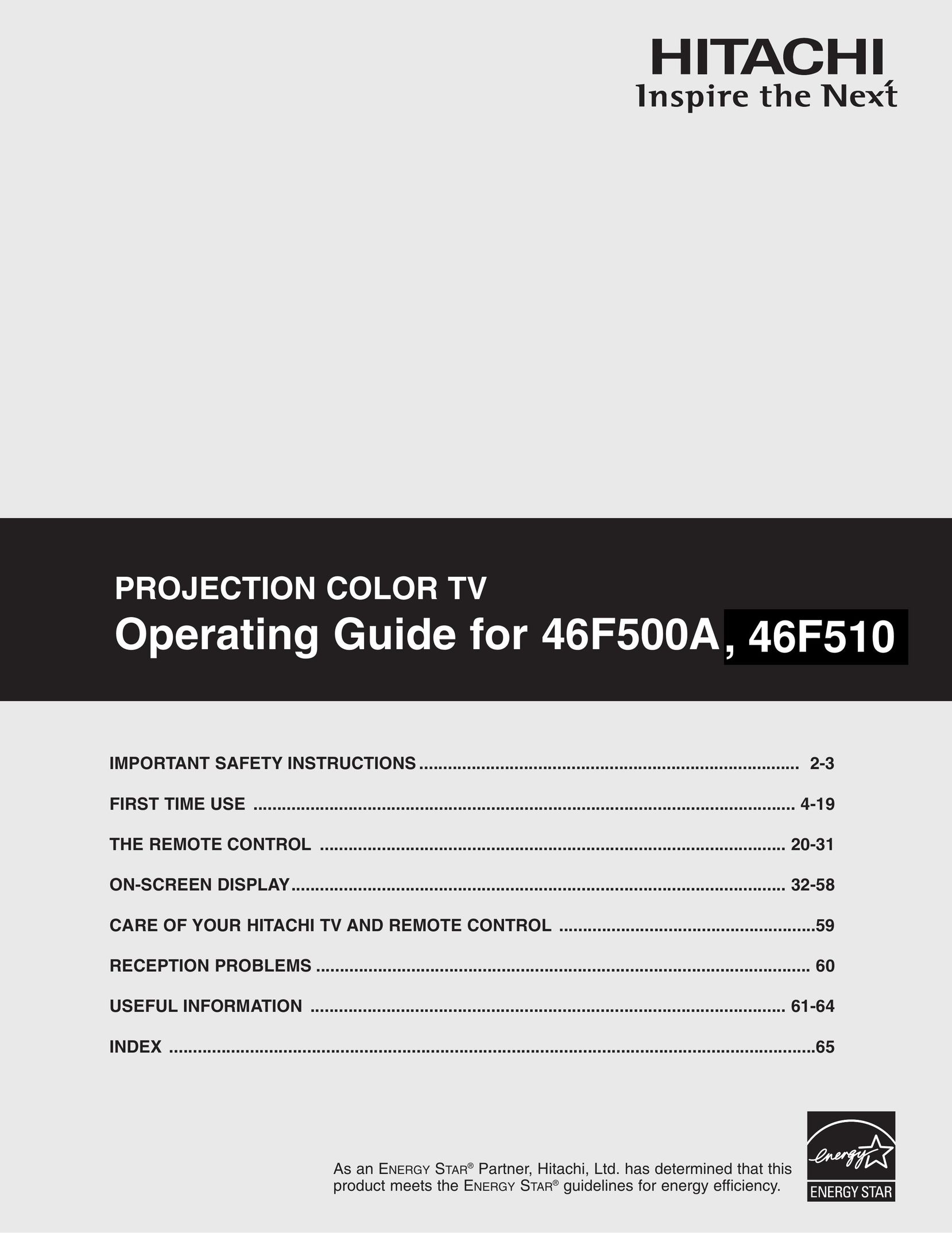 Hitachi 46F510 Projection Television User Manual