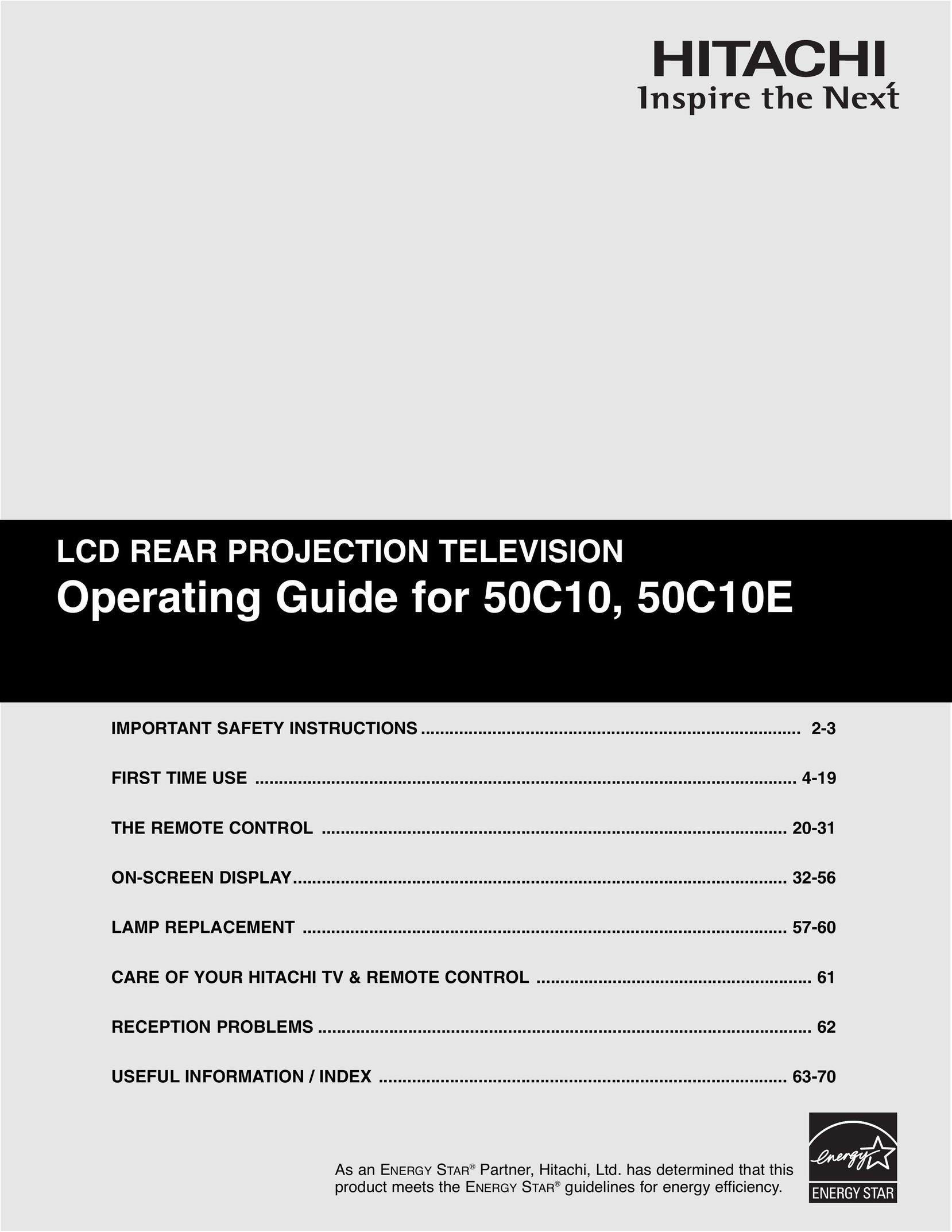 Hitachi 50C10E Projection Television User Manual