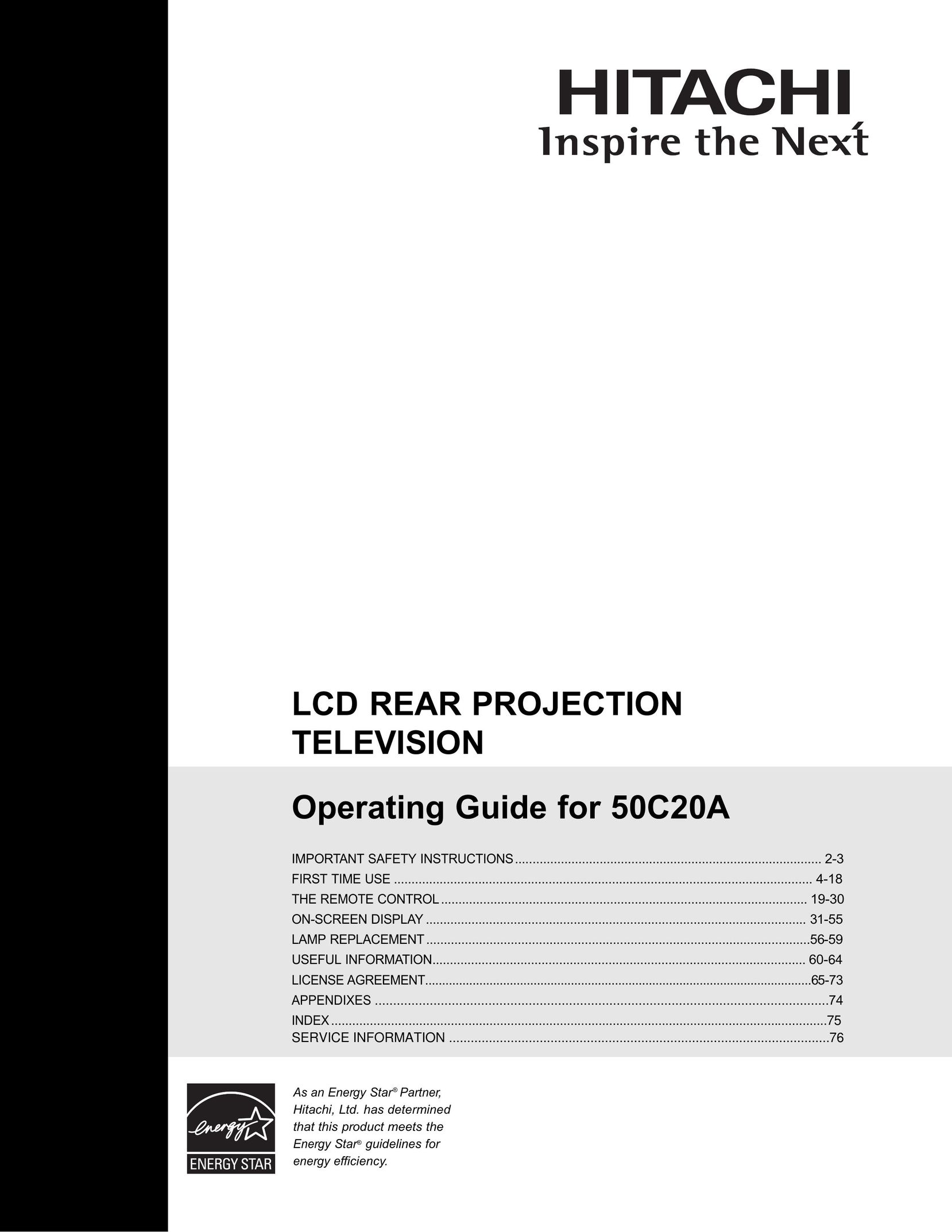 Hitachi 50C20A Projection Television User Manual