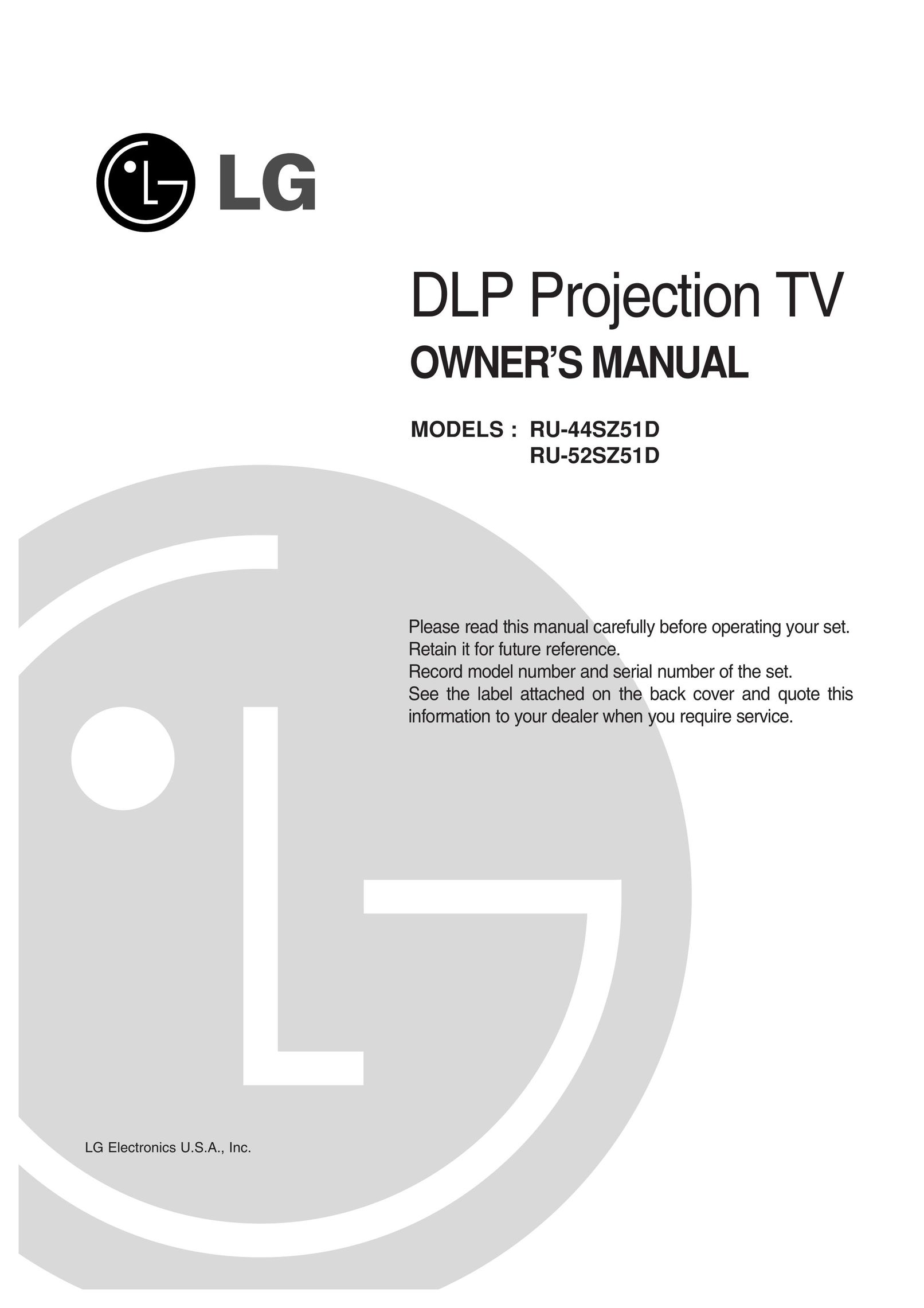 LG Electronics RU-44SZ51D Projection Television User Manual