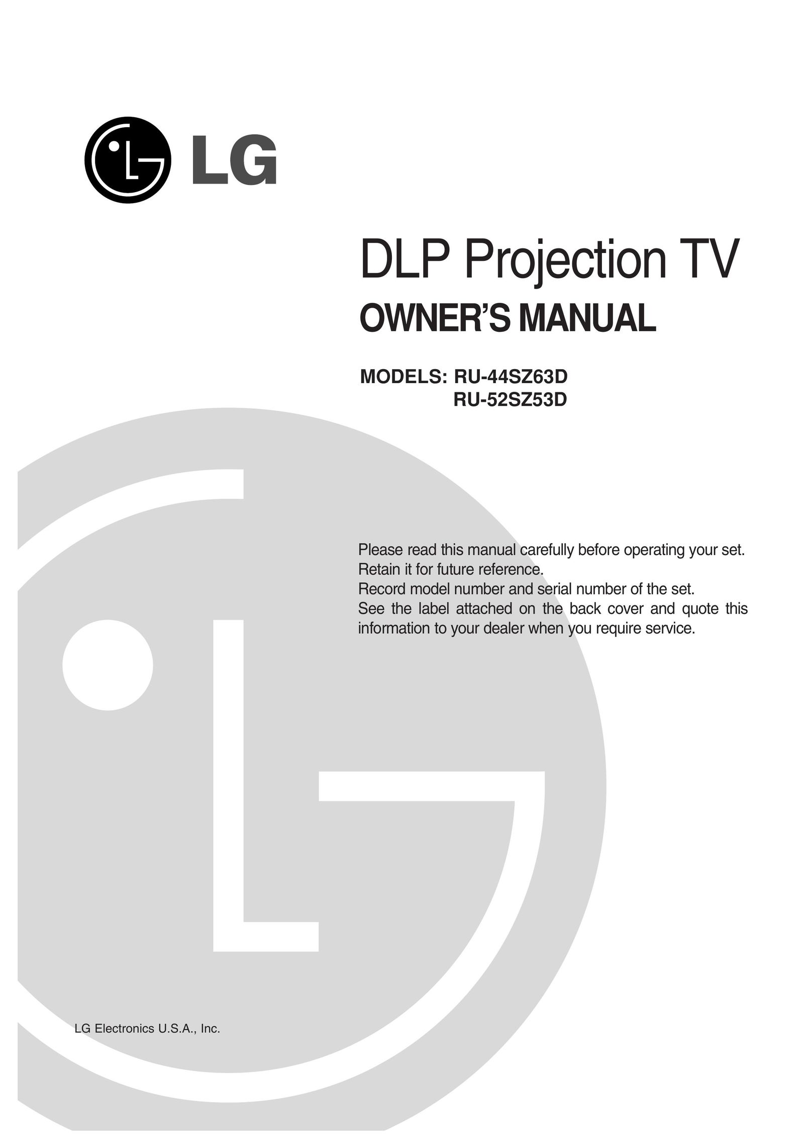 LG Electronics RU-44SZ63D Projection Television User Manual
