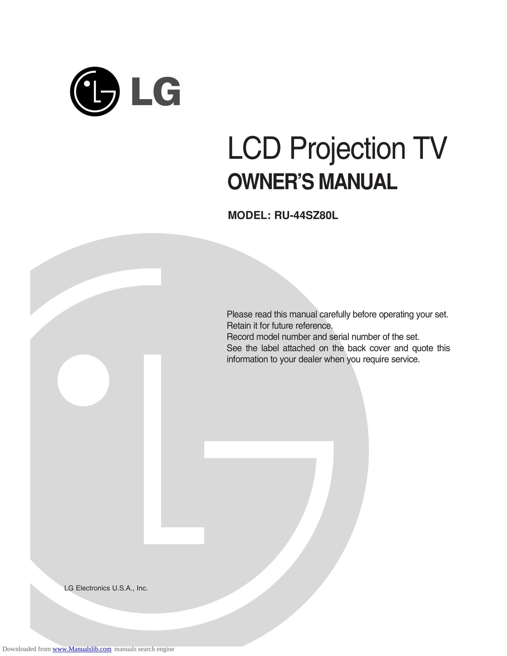 LG Electronics ru-44sz80l Projection Television User Manual