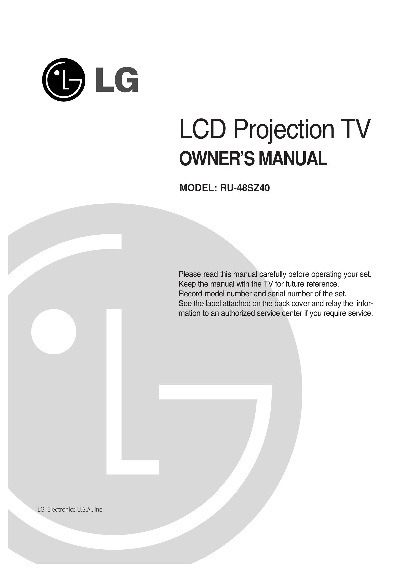 LG Electronics RU-48SZ40 Projection Television User Manual