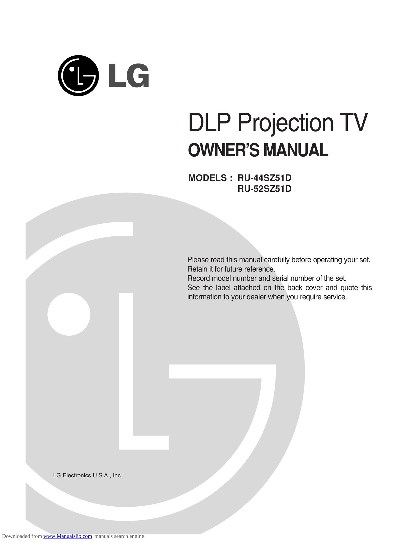 LG Electronics RU-52SZ51D Projection Television User Manual