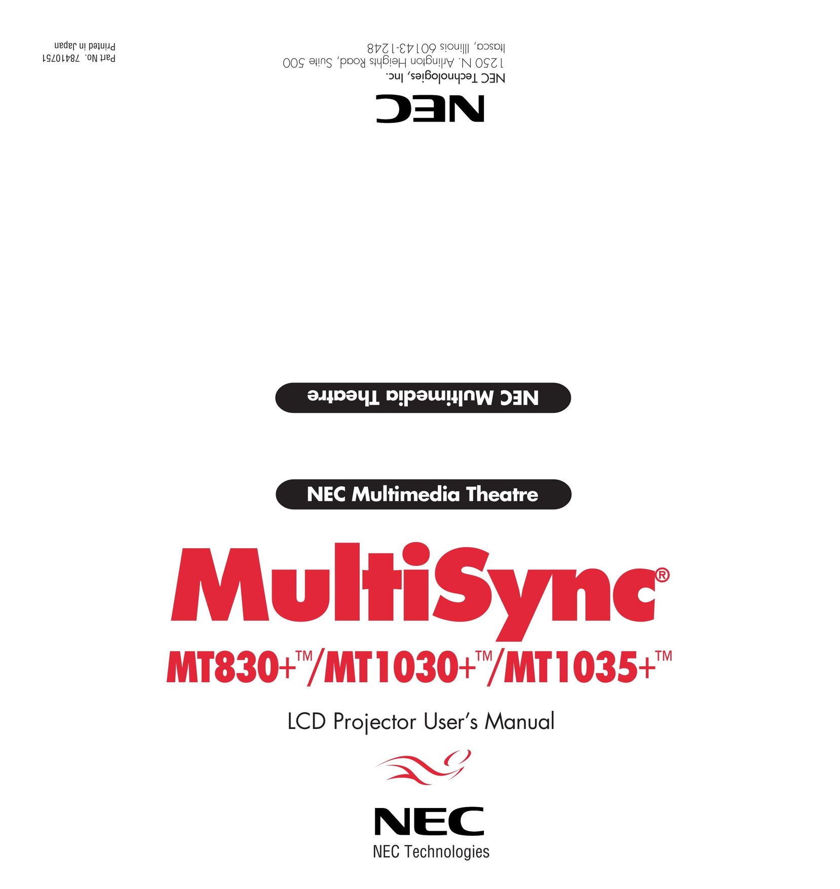 NEC MT1030+ Projection Television User Manual