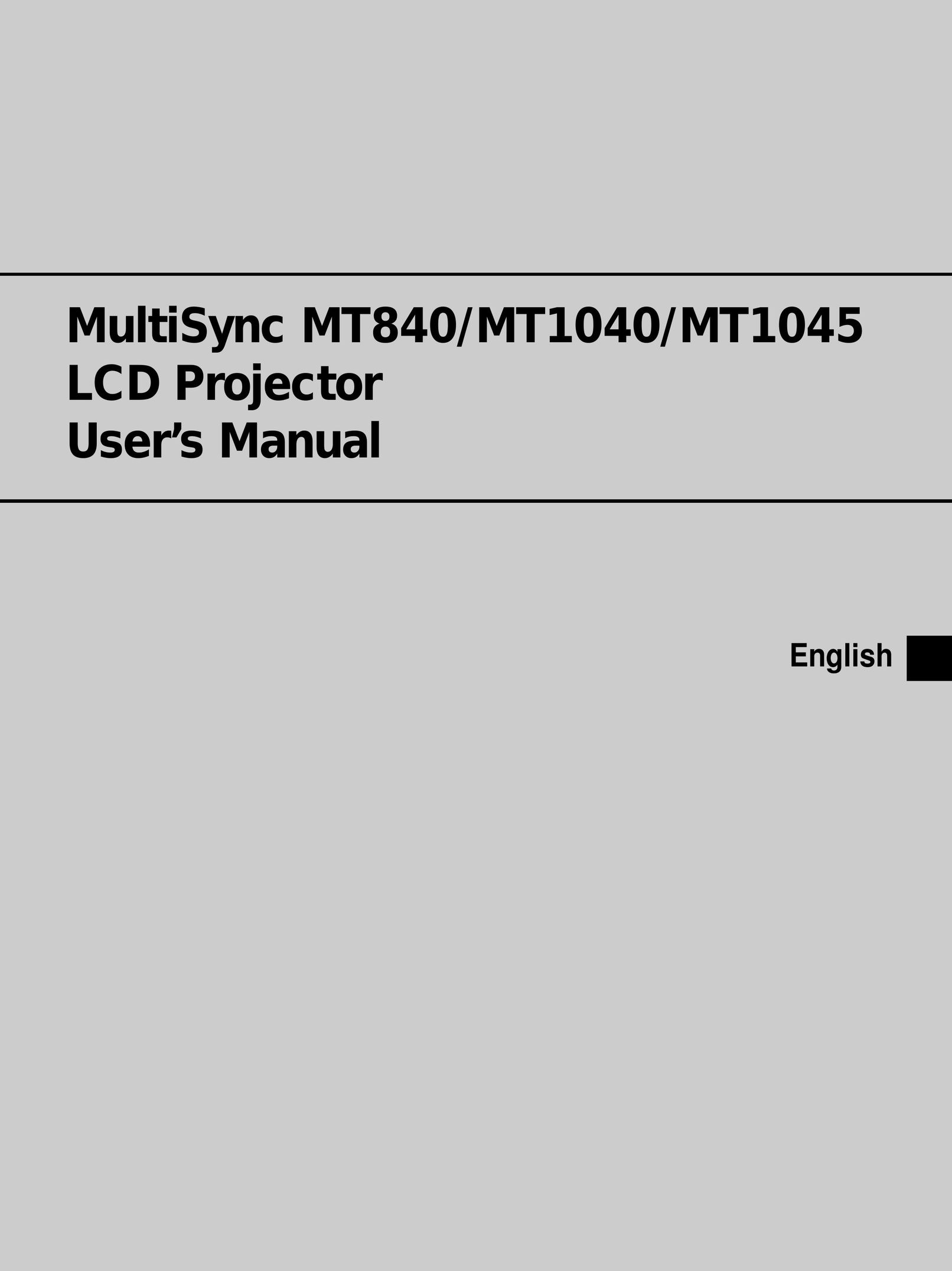 NEC MT1040 Projection Television User Manual
