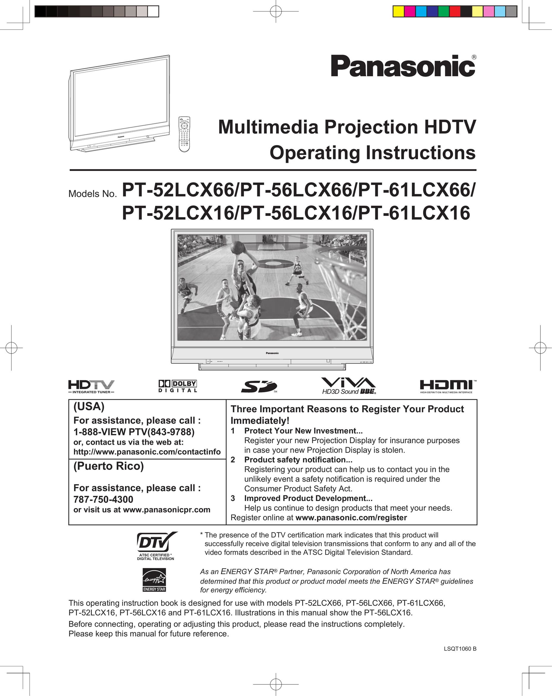 Panasonic PT 52LCX66 Projection Television User Manual