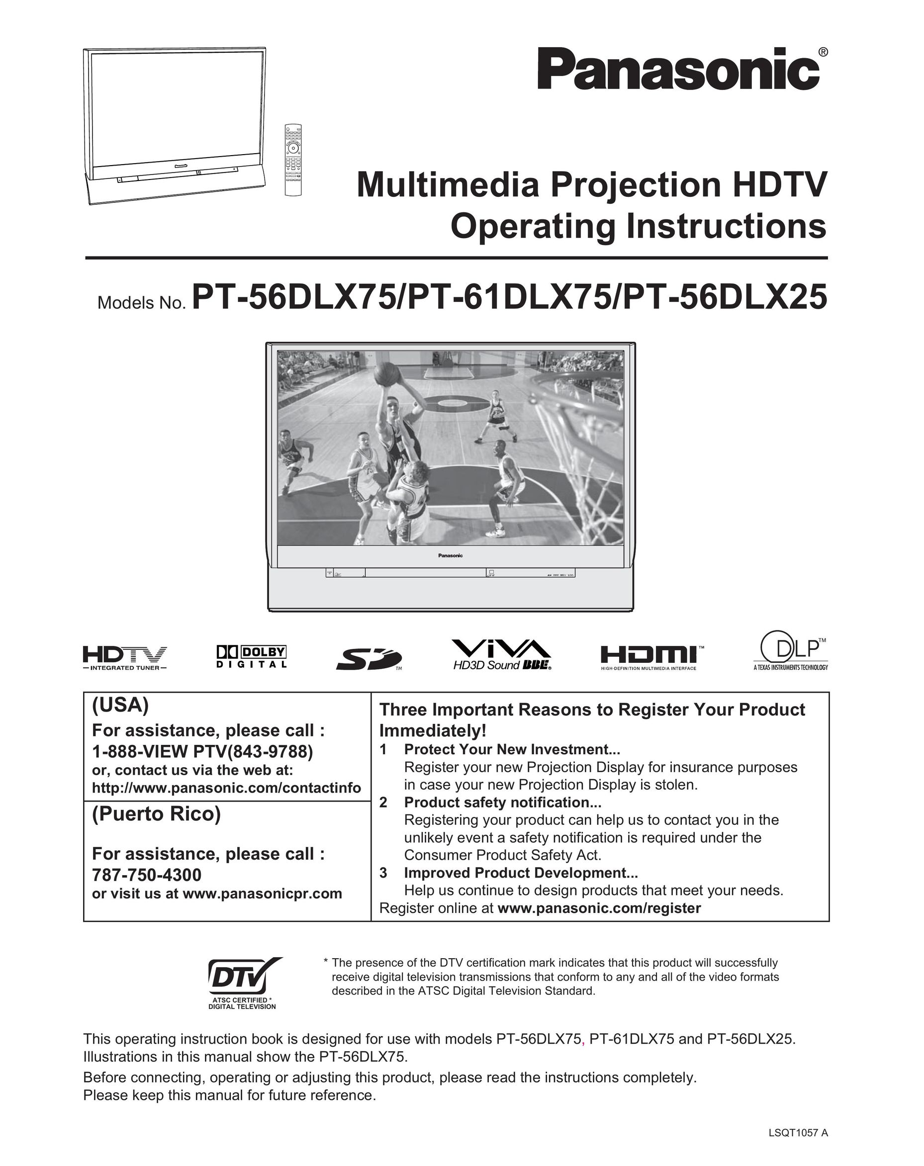 Panasonic PT 56DLX25 Projection Television User Manual