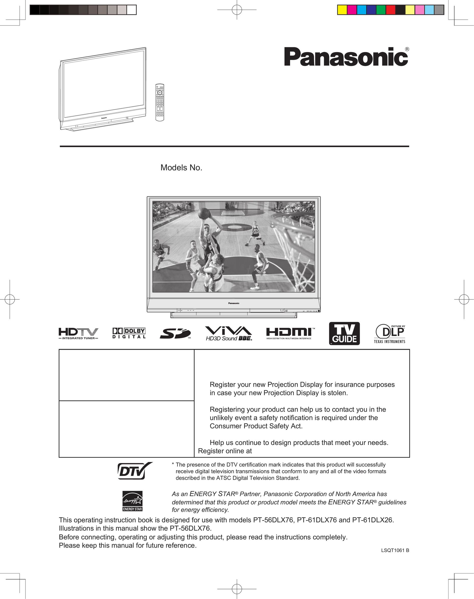Panasonic PT 56DLX76 Projection Television User Manual