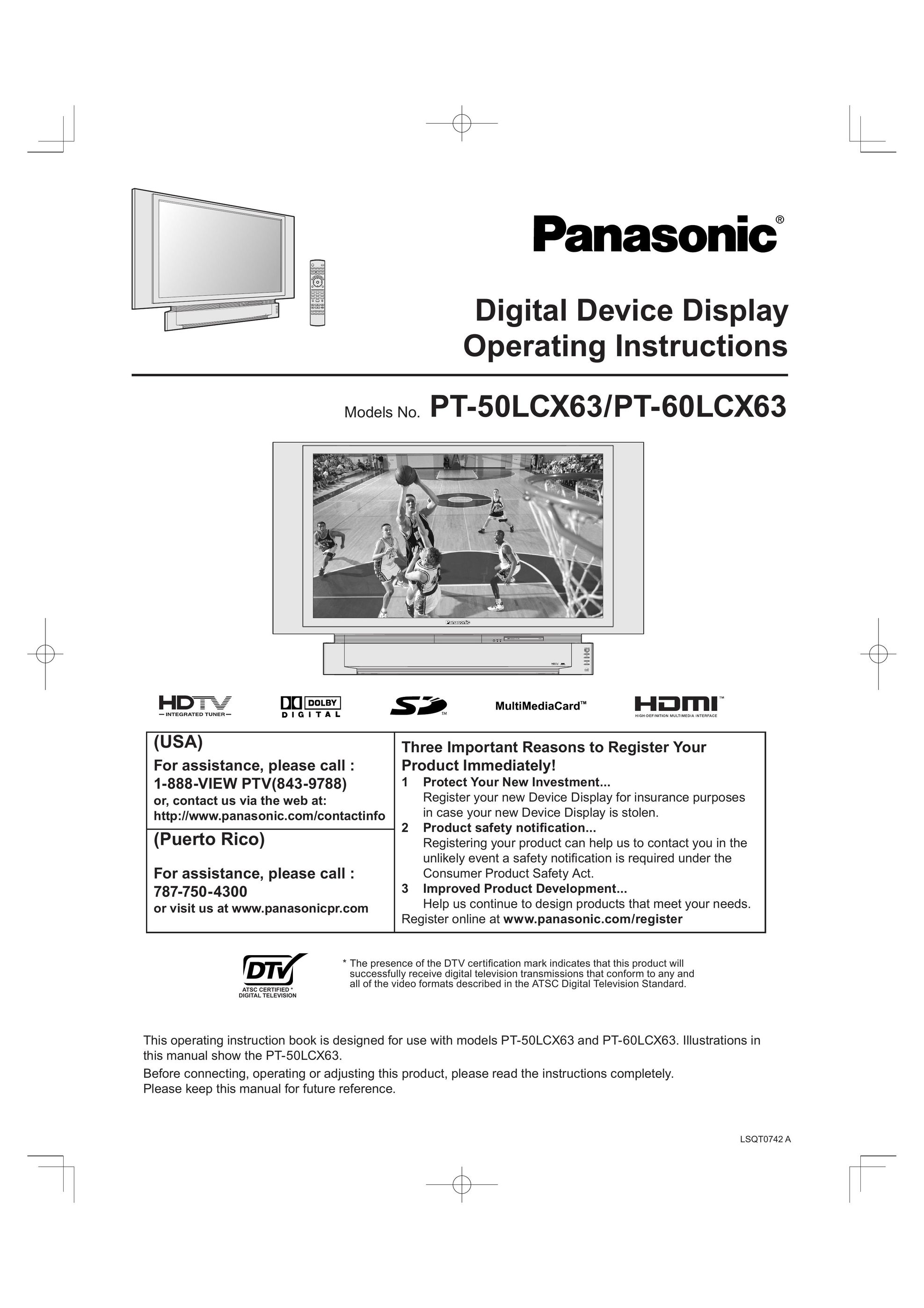 Panasonic PT 60LCX63 Projection Television User Manual