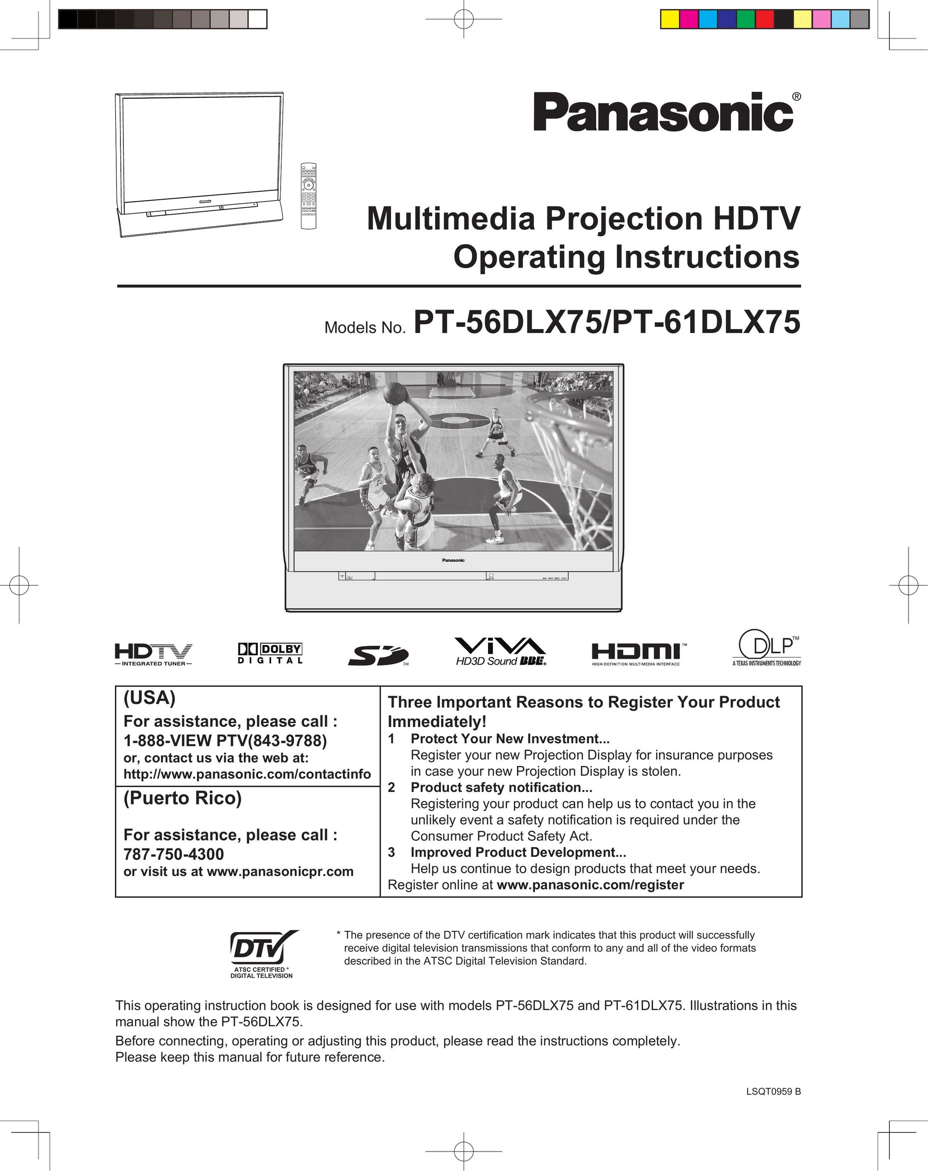 Panasonic PT 61DLX75 Projection Television User Manual