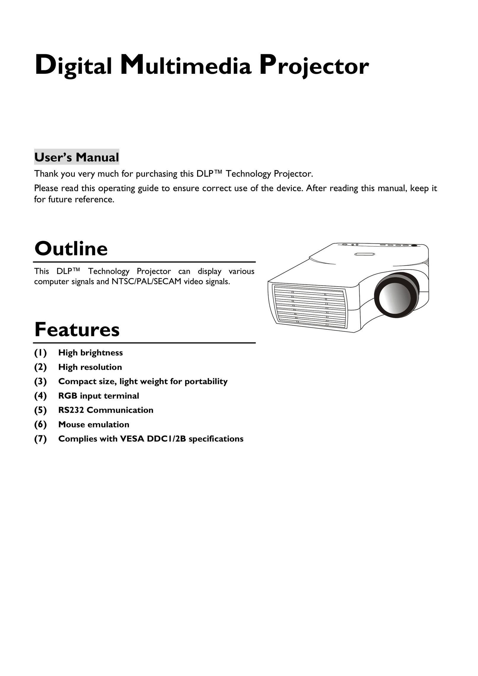 PLUS Vision DLPTM Technology Projector Projection Television User Manual