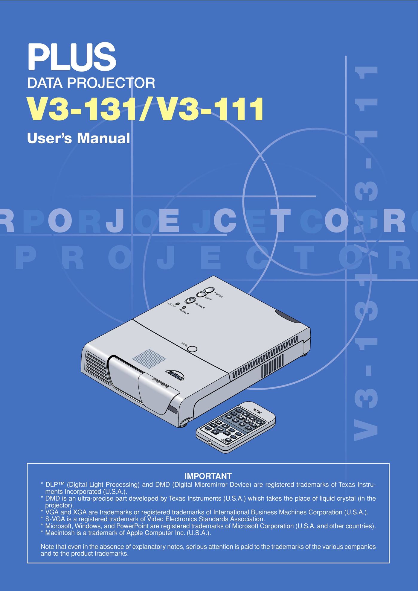 PLUS Vision V3-111 Projection Television User Manual