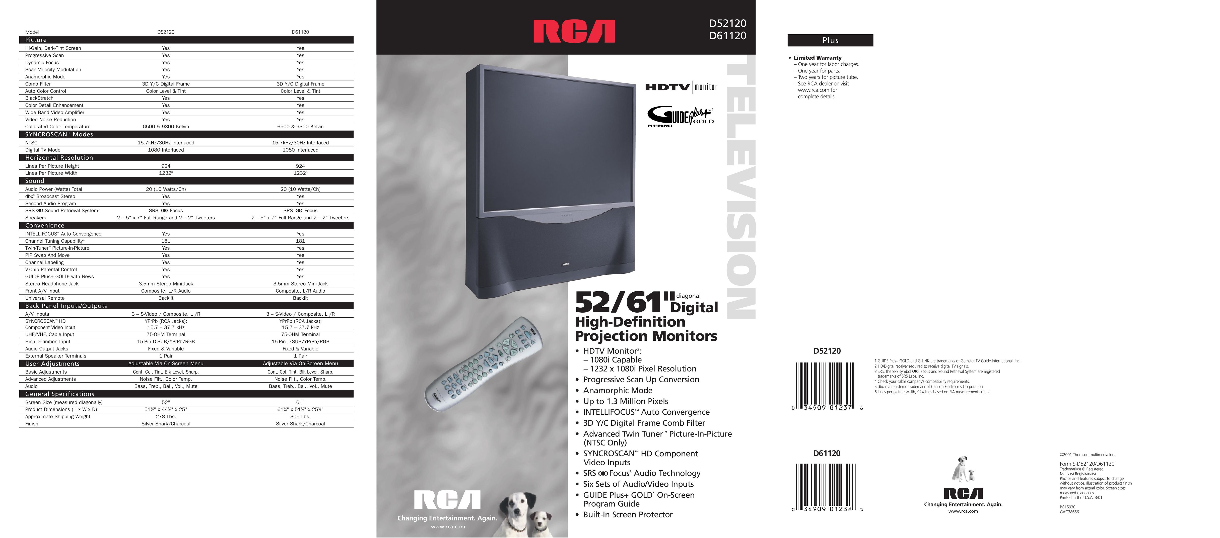 RCA D61120 Projection Television User Manual