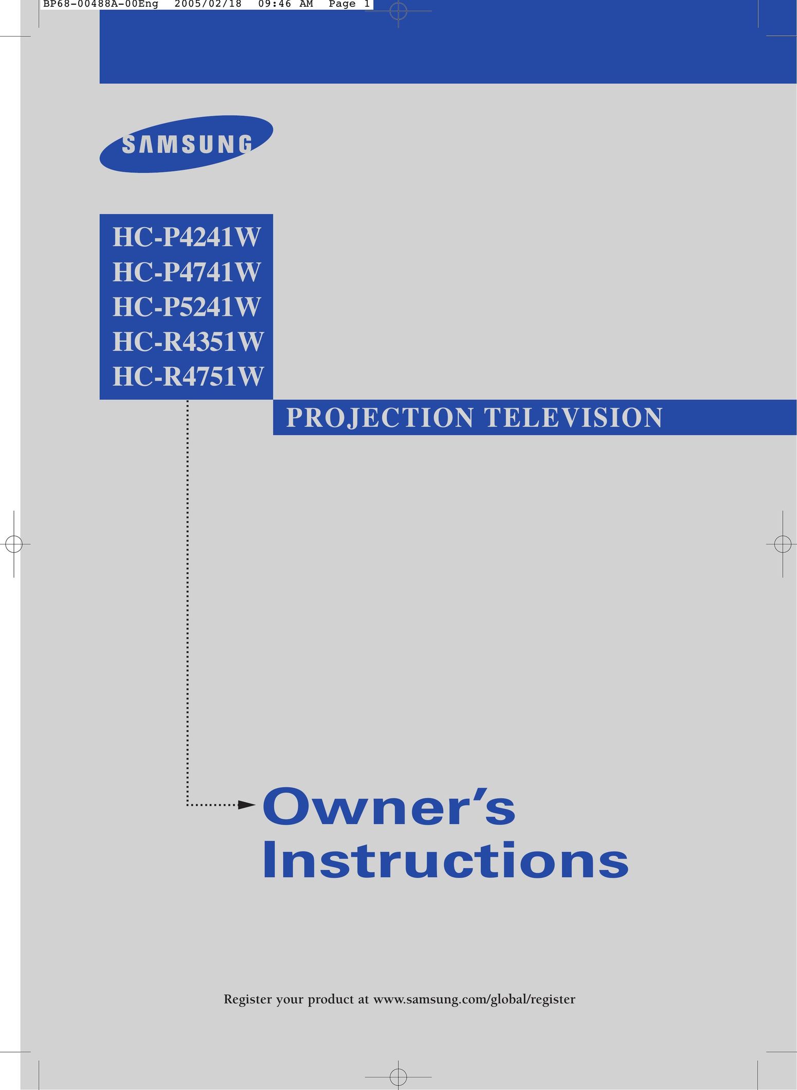 Samsung HC-P4241W Projection Television User Manual
