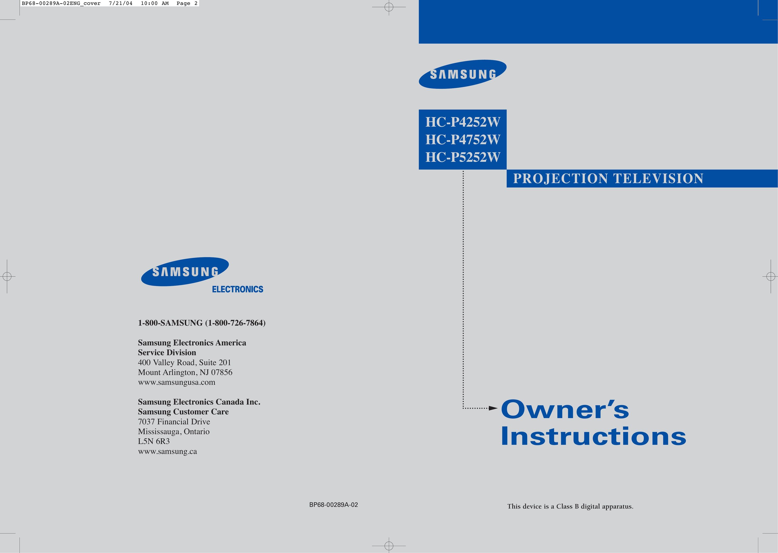 Samsung HC-P4752W Projection Television User Manual