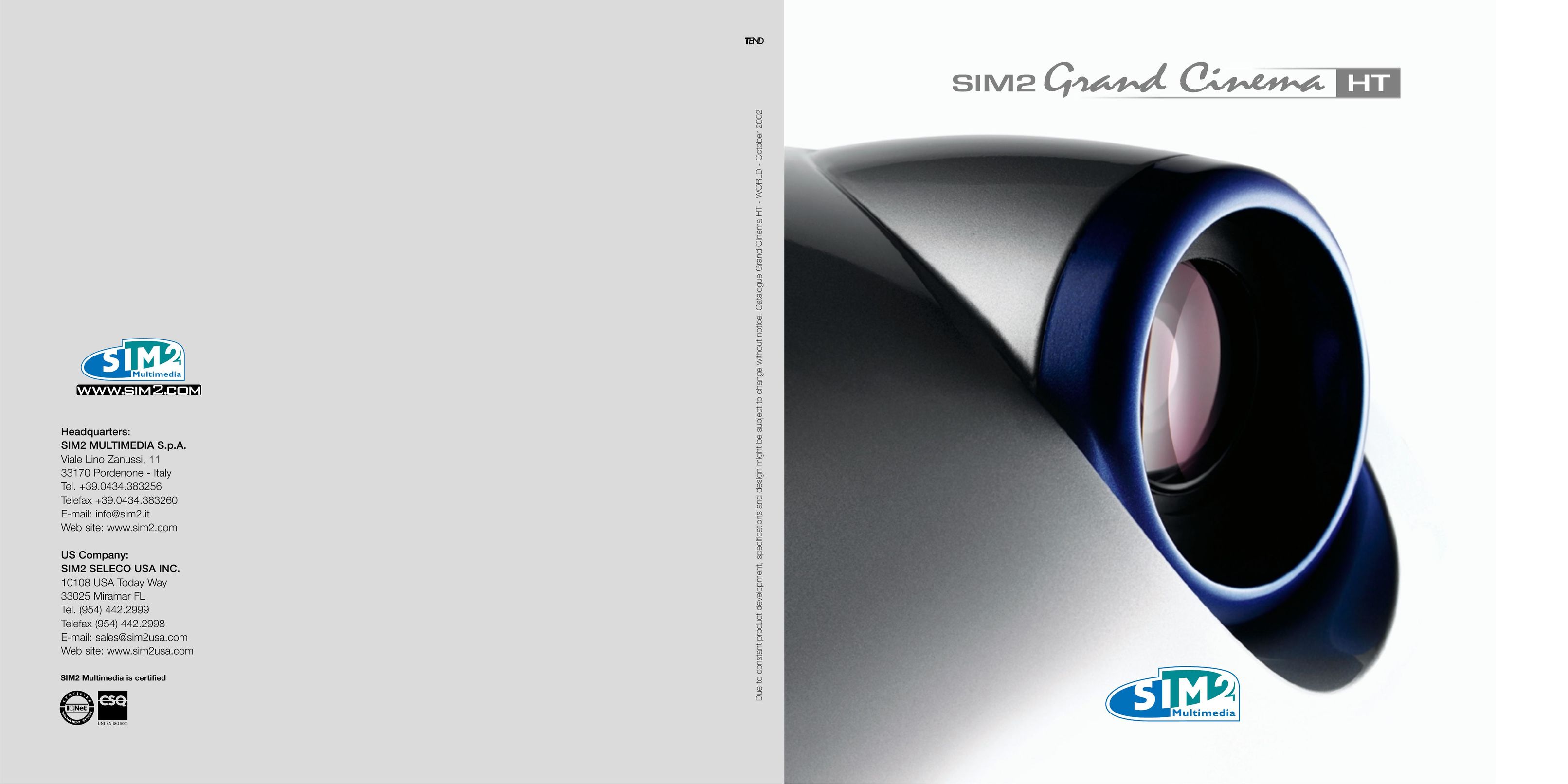 Sim2 Seleco SIM2 Grand Cinema HT Projection Television User Manual