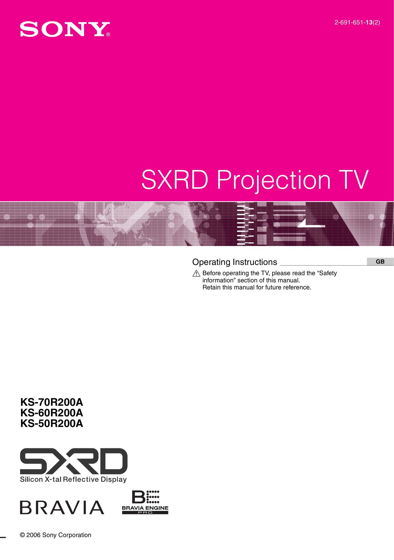 Sony 2-691-651-13(2) Projection Television User Manual
