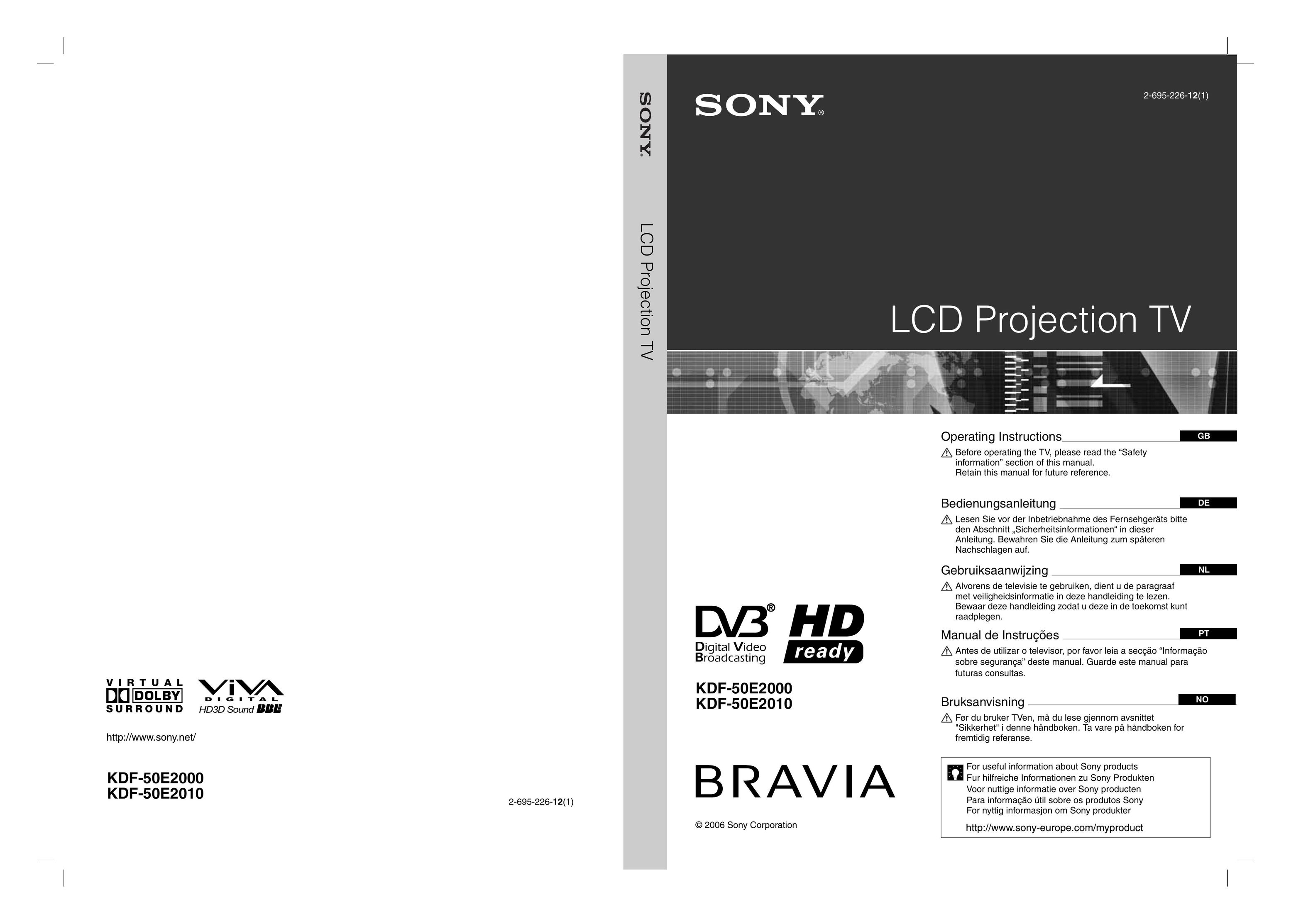 Sony KDF-50E2000 Projection Television User Manual