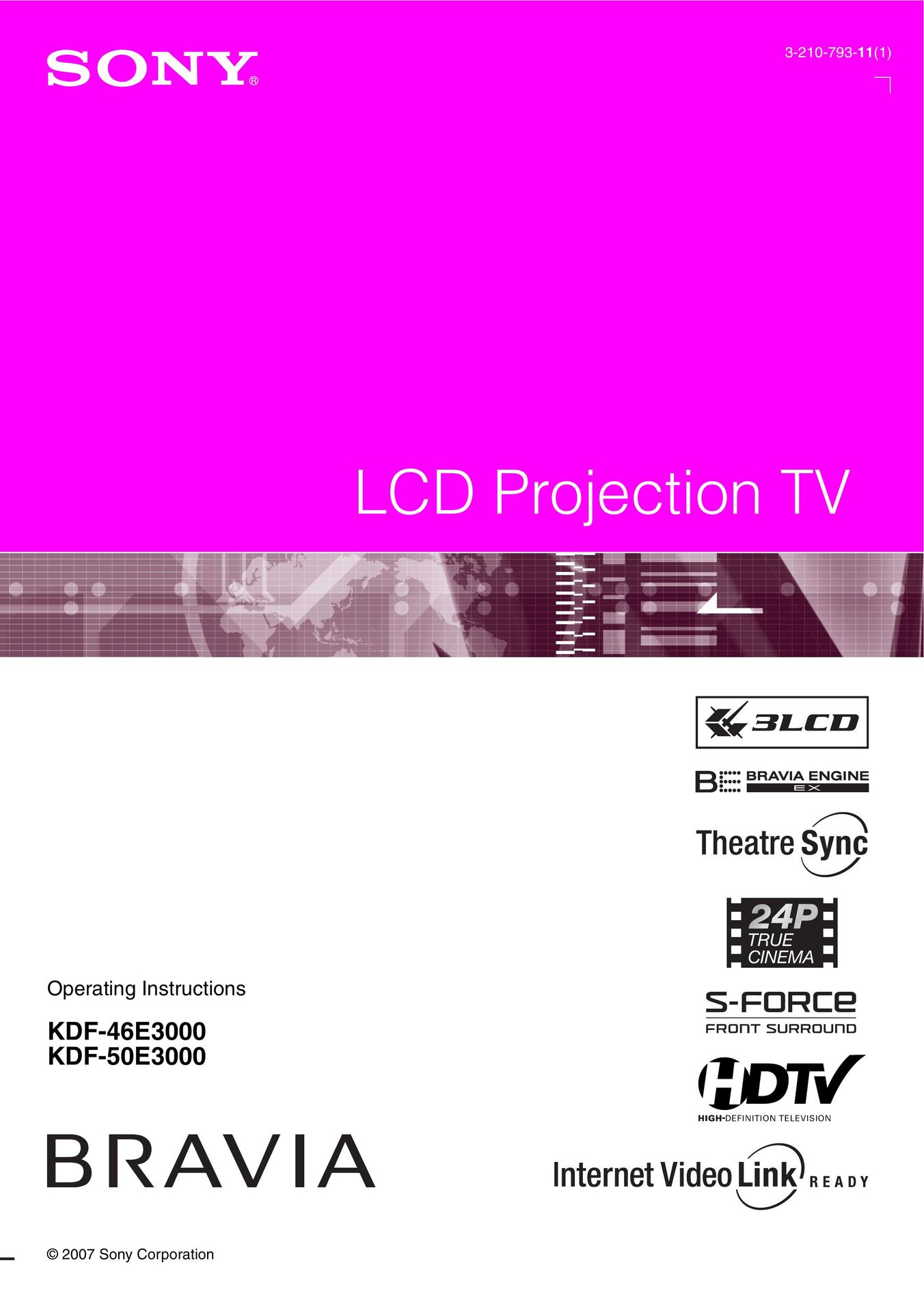 Sony KDF-50E3000 Projection Television User Manual