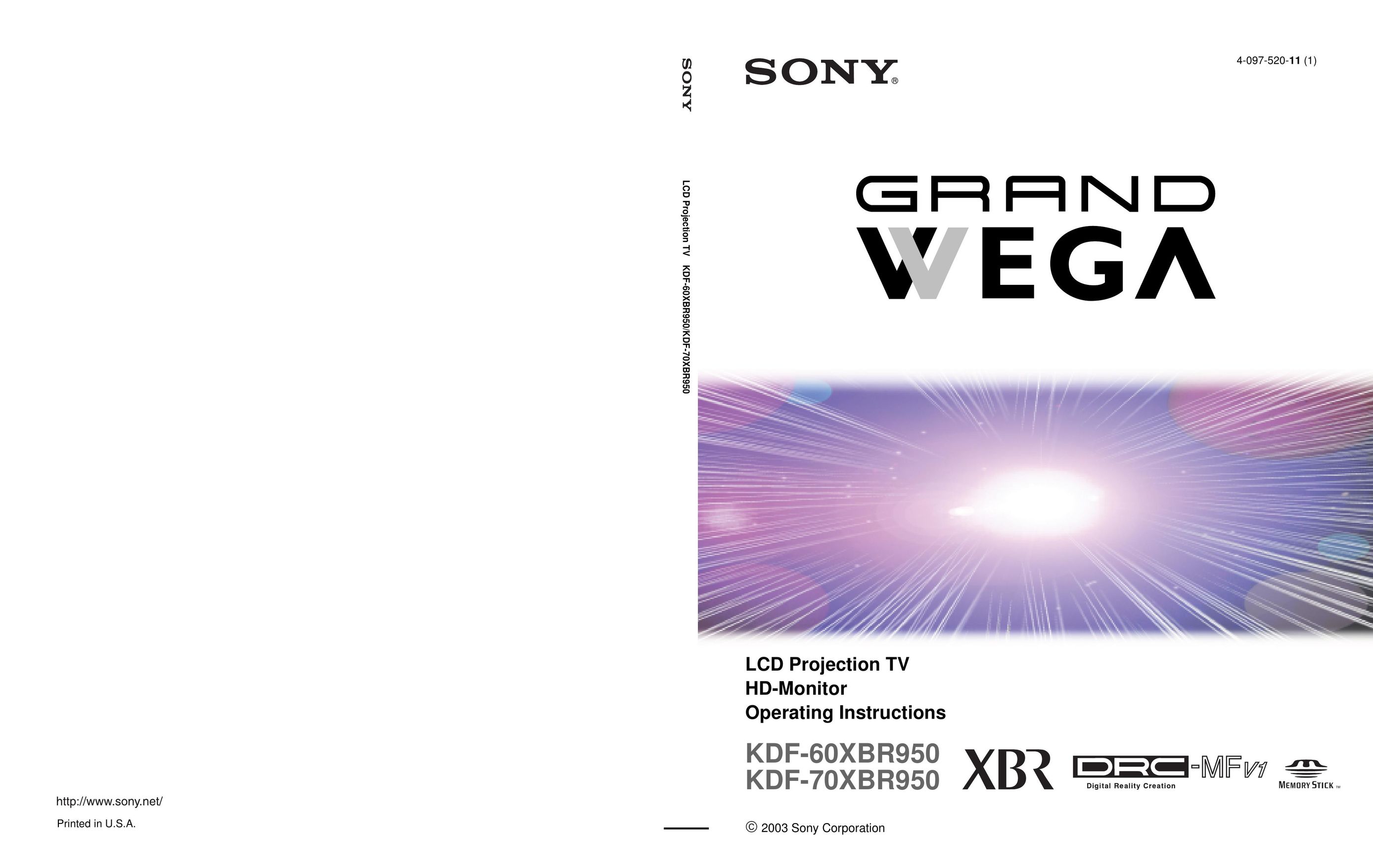 Sony KDF-70XBR950 Projection Television User Manual