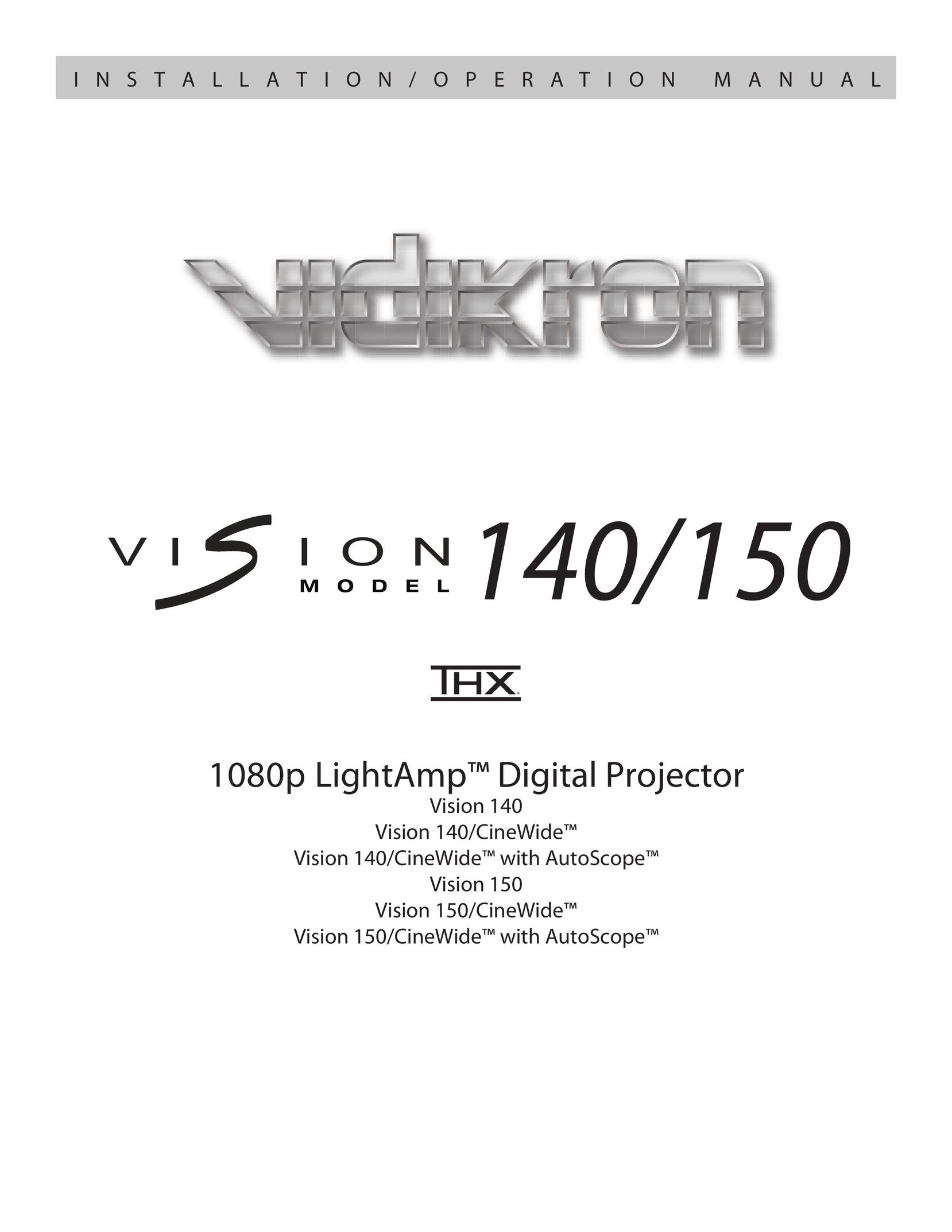 Vidikron Vision 150 Projection Television User Manual