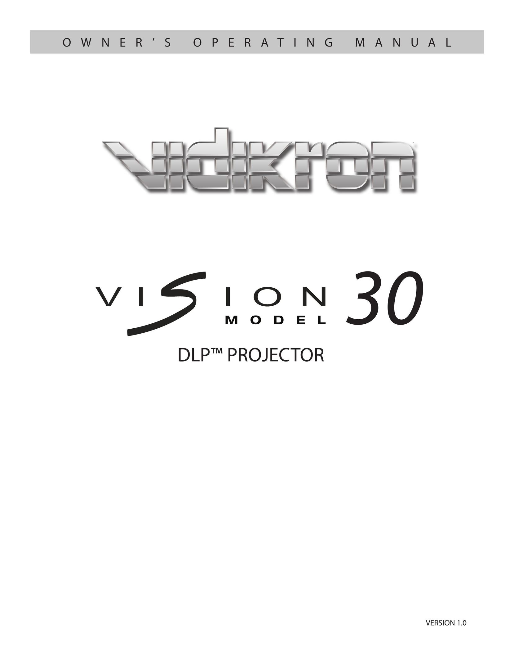 Vidikron Vision 30 Projection Television User Manual
