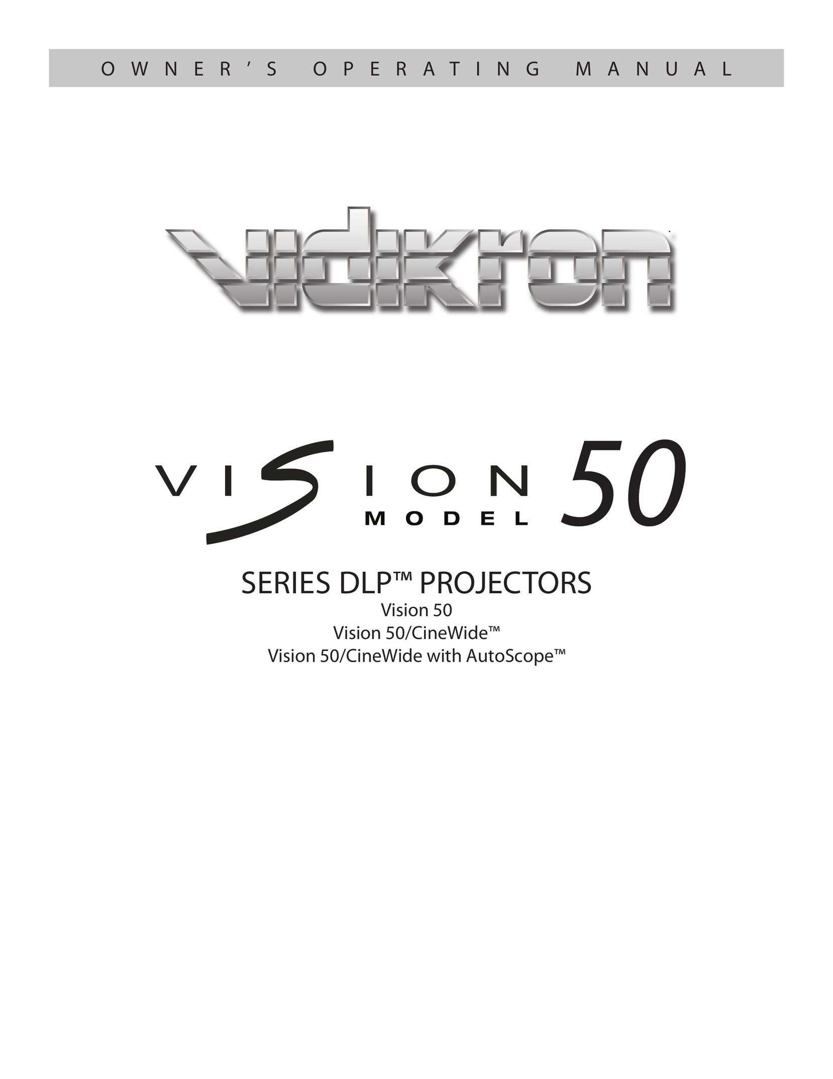 Vidikron Vision 50 Projection Television User Manual