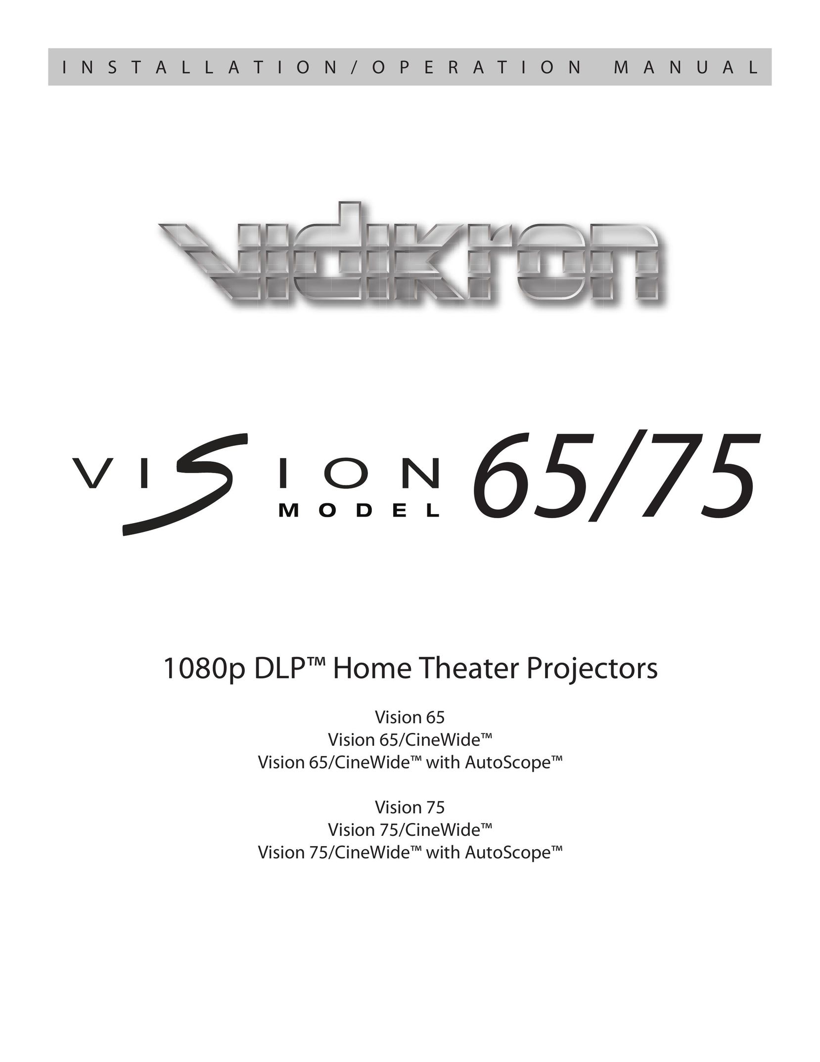 Vidikron Vision 65 Projection Television User Manual