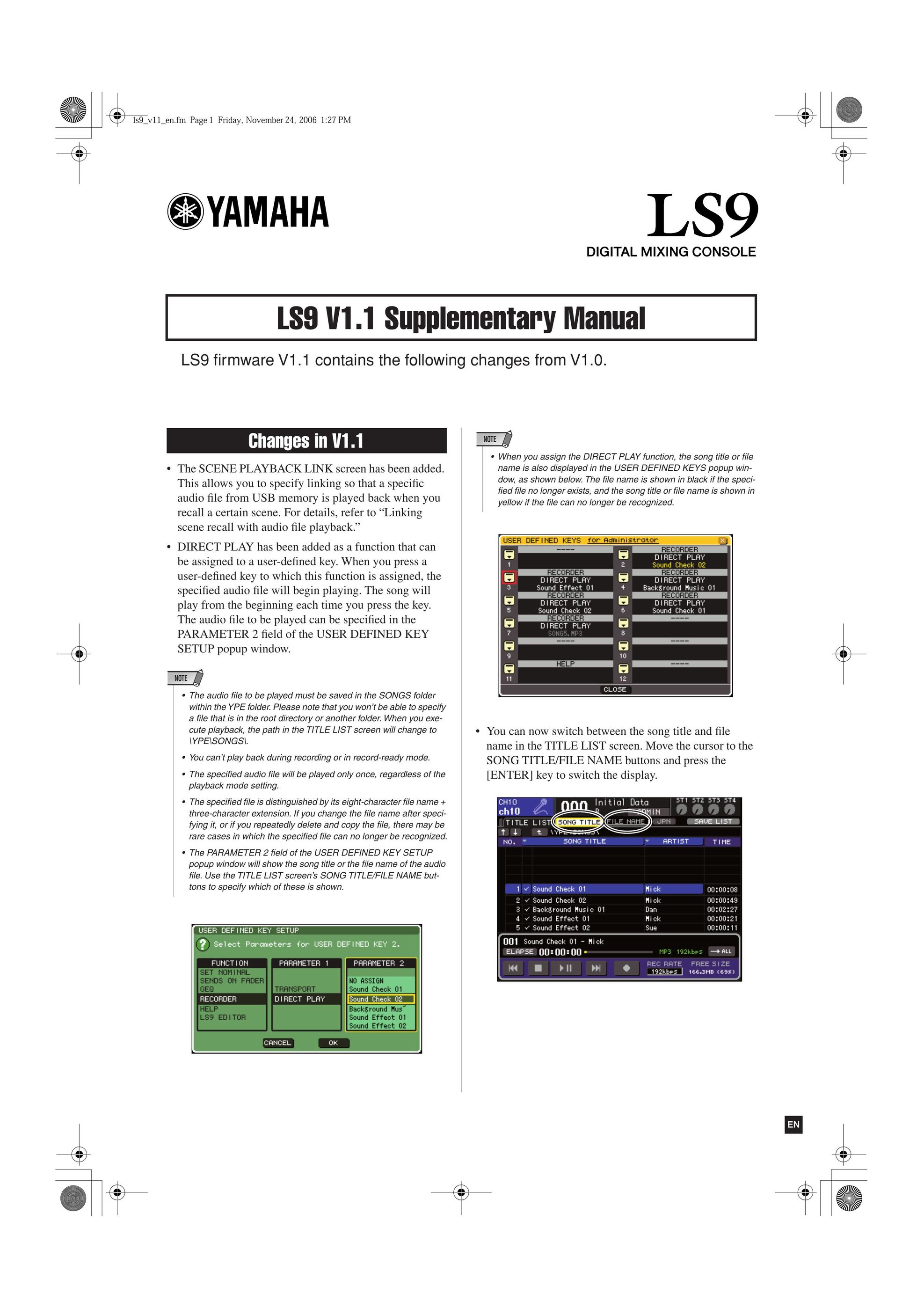 Yamaha LS9 Projection Television User Manual