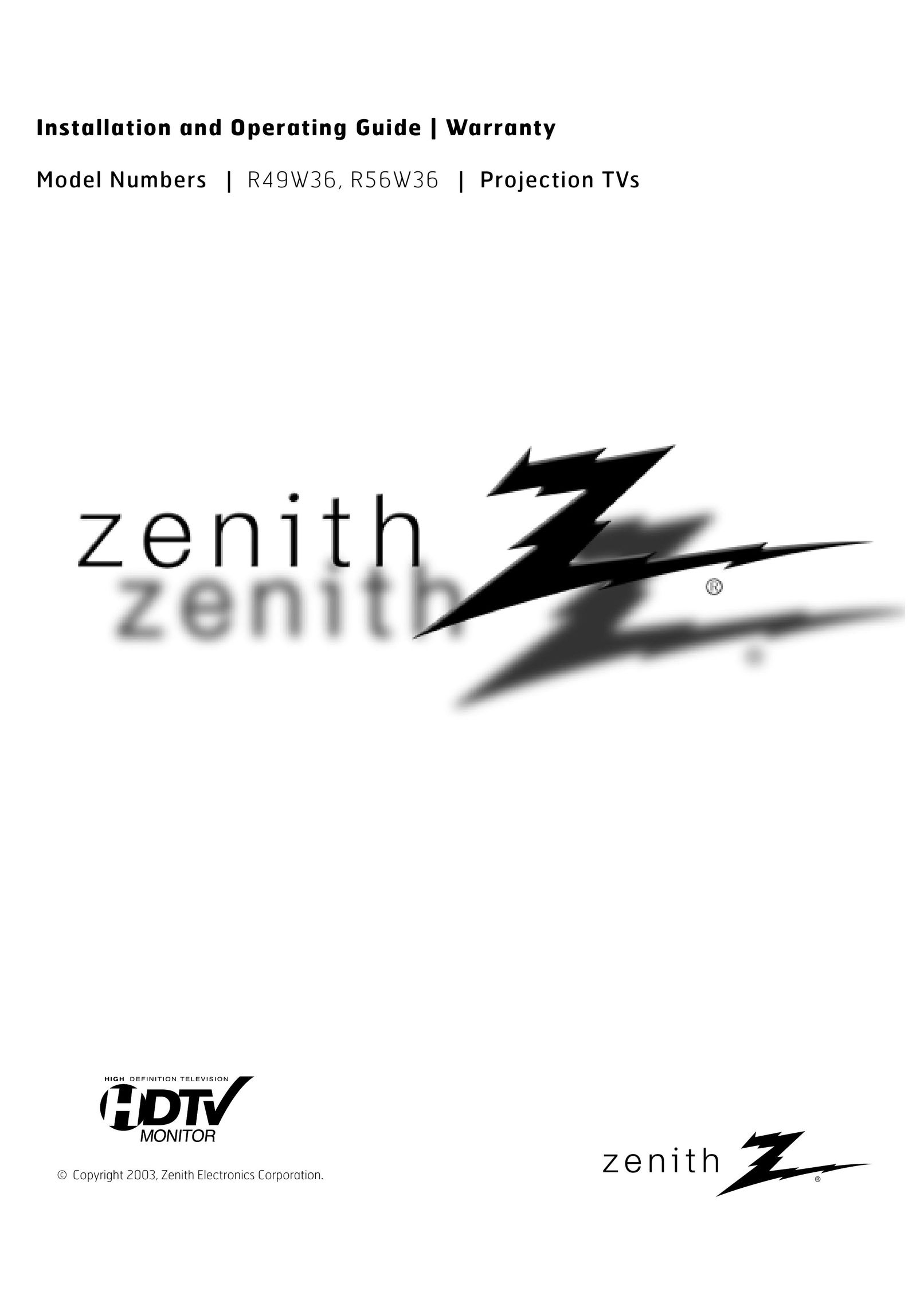 Zenith R56W36 Projection Television User Manual