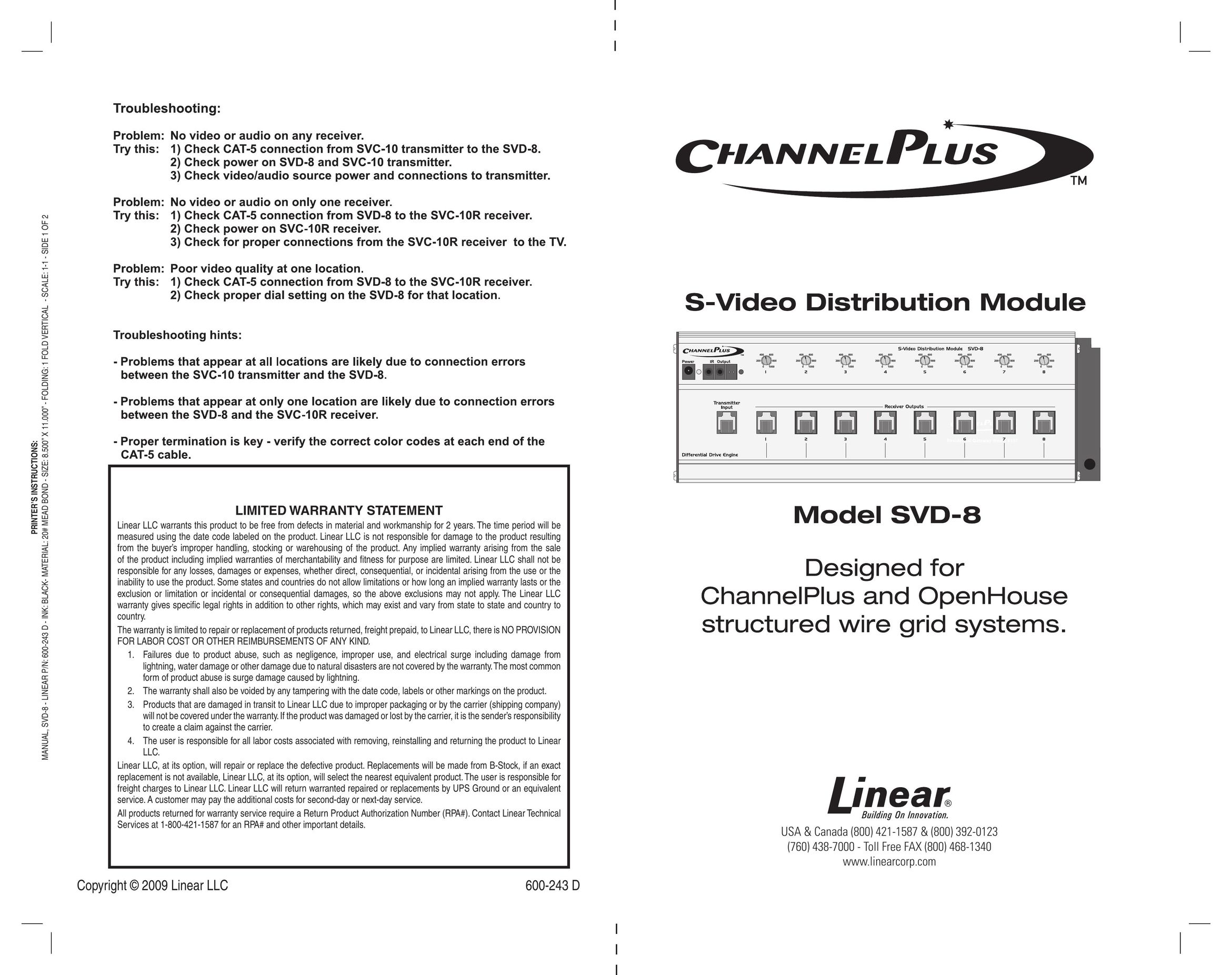 Channel Plus SVD-8 Satellite TV System User Manual