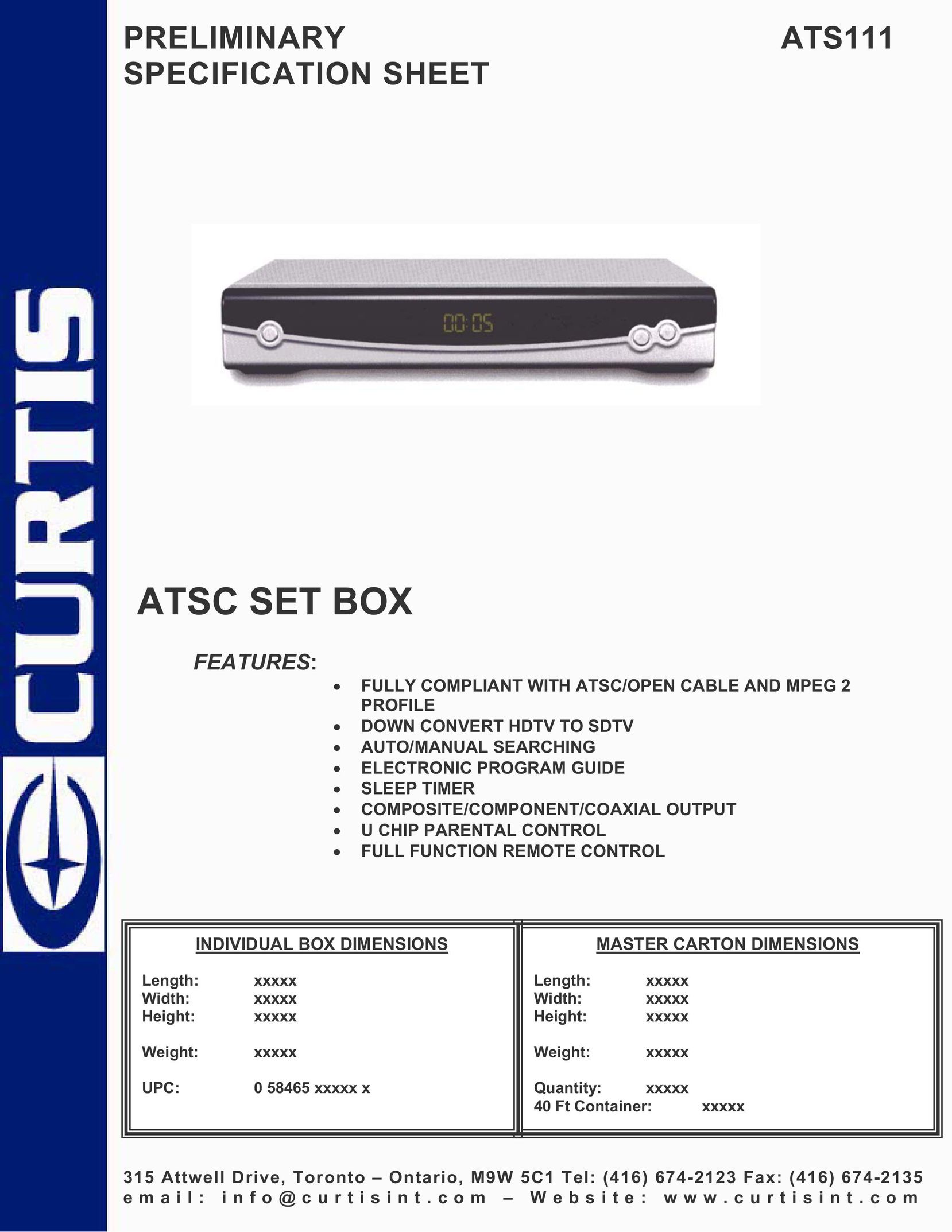 Curtis ATS111 Satellite TV System User Manual