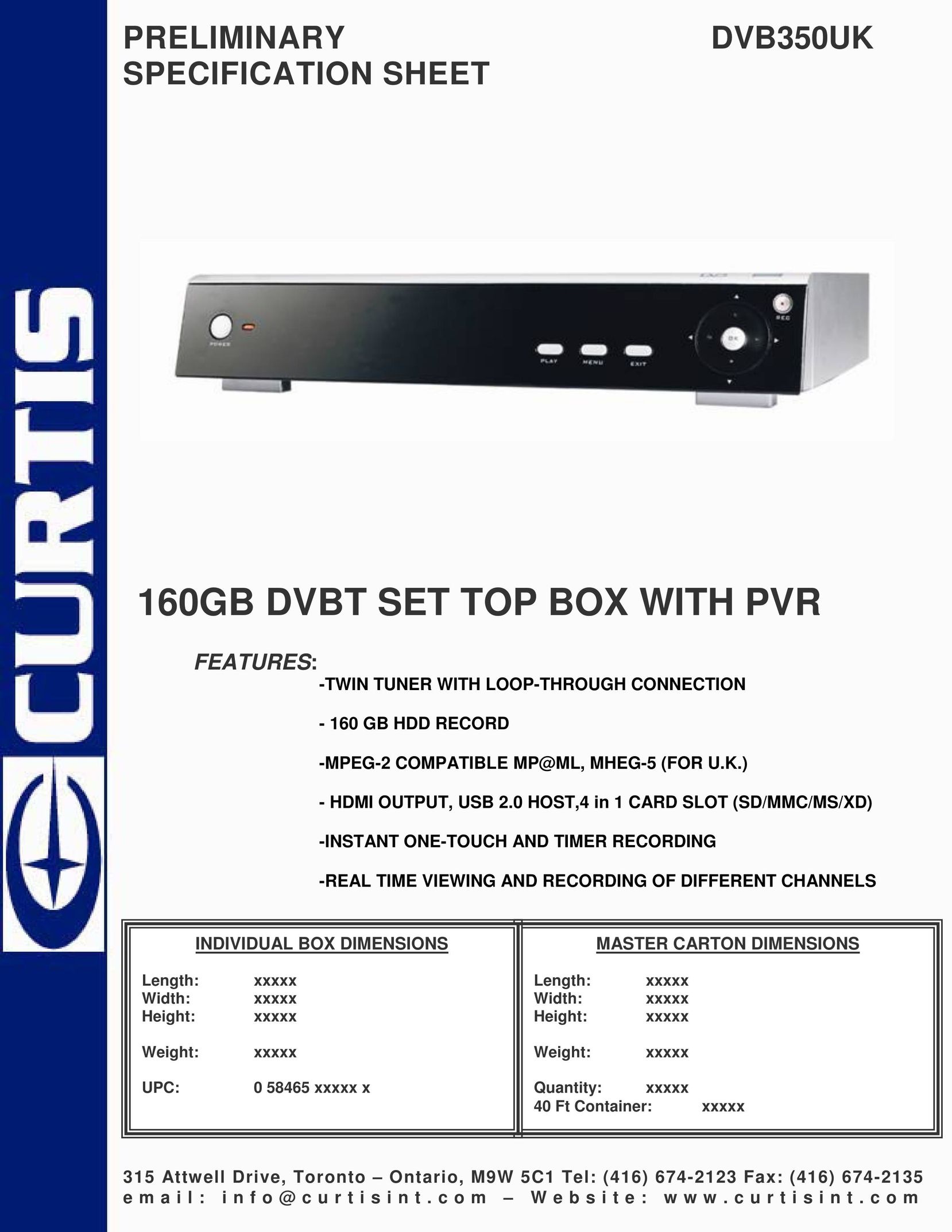 Curtis DVB350UK Satellite TV System User Manual