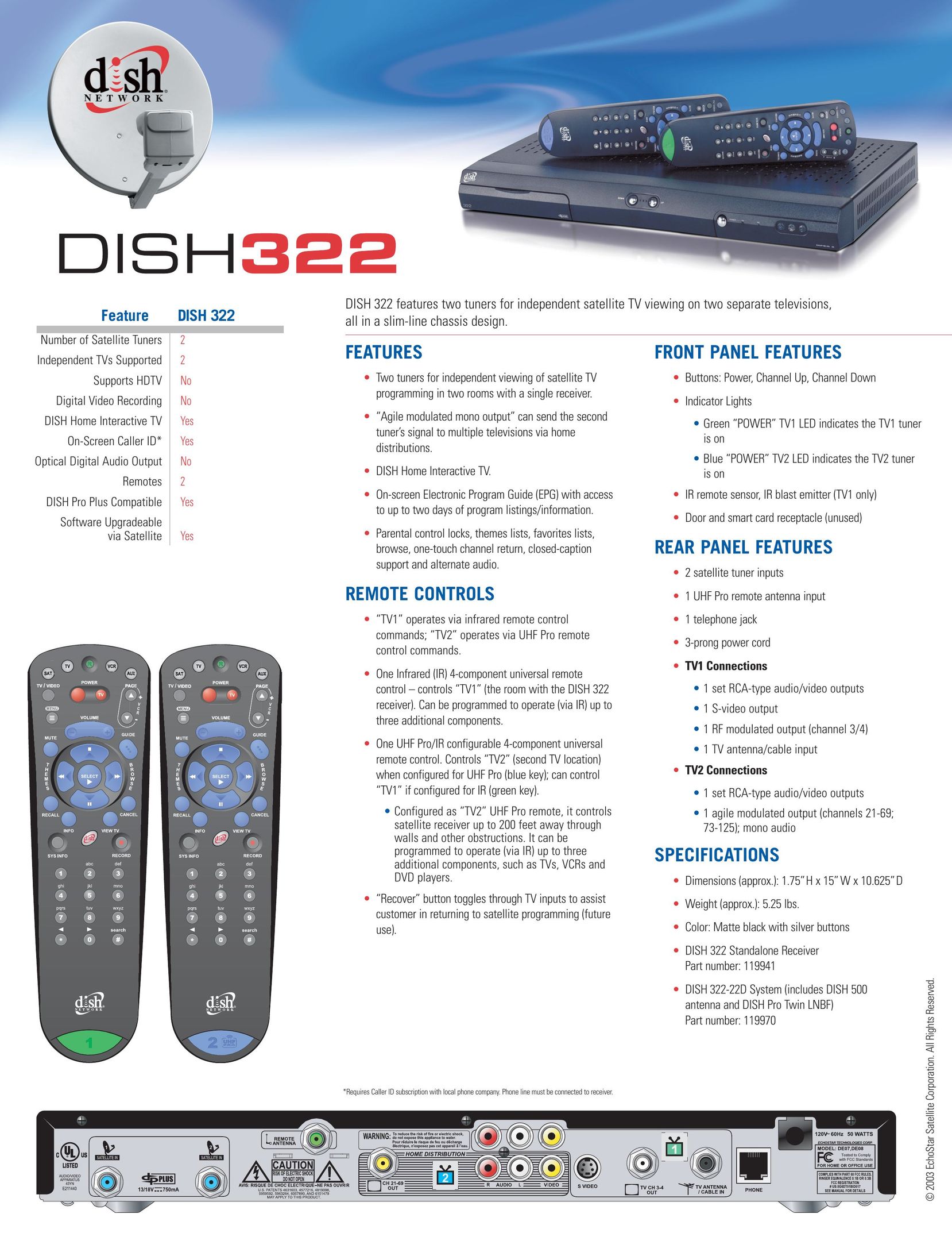 EchoStar DISH 322 Satellite TV System User Manual