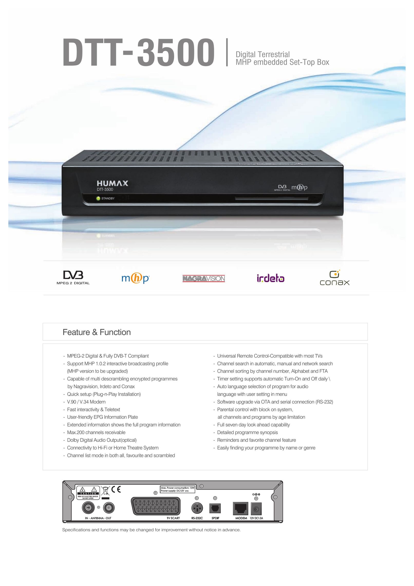 Humax DTT-3500 Satellite TV System User Manual