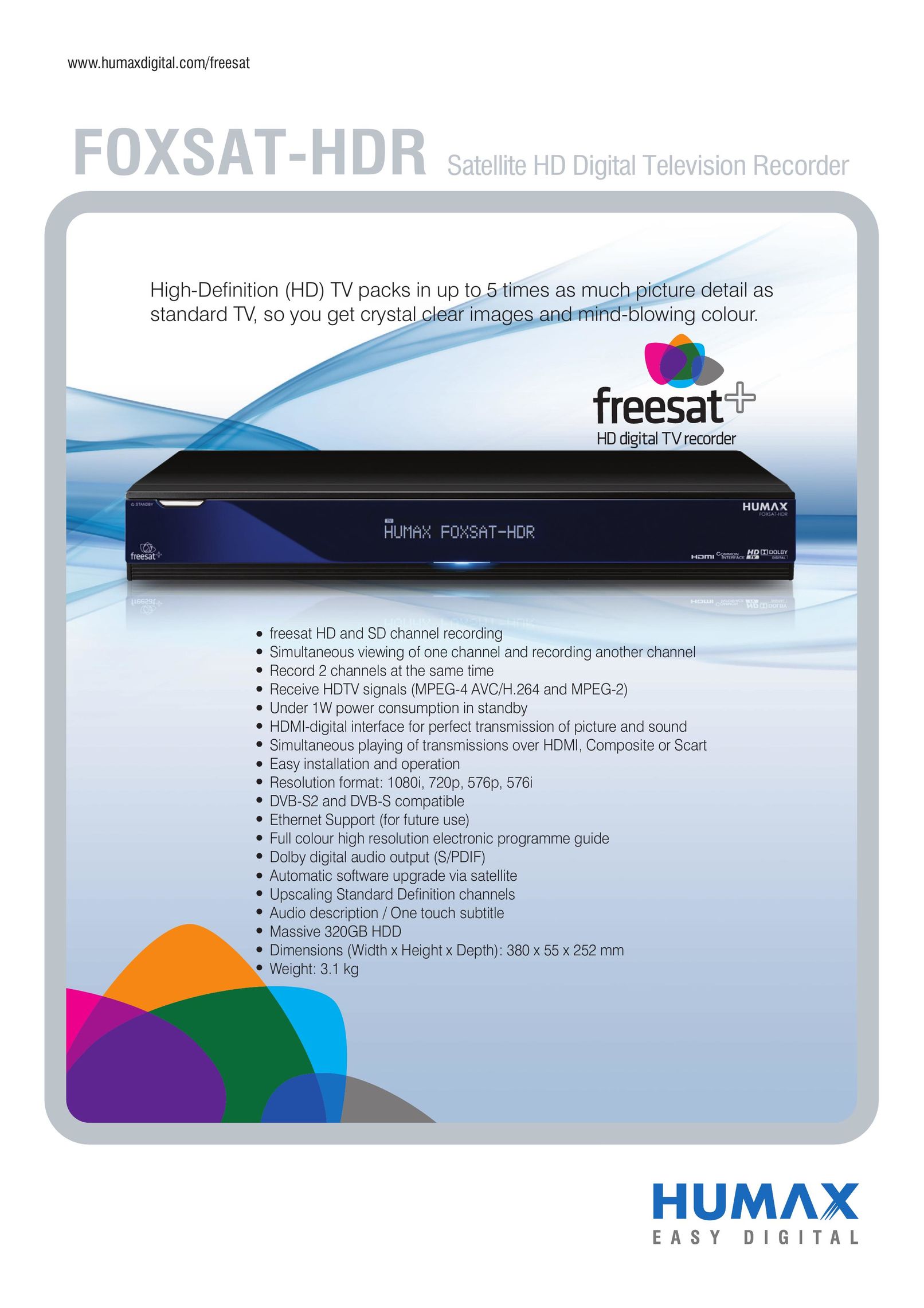 Humax FOXSAT-HDR Satellite TV System User Manual