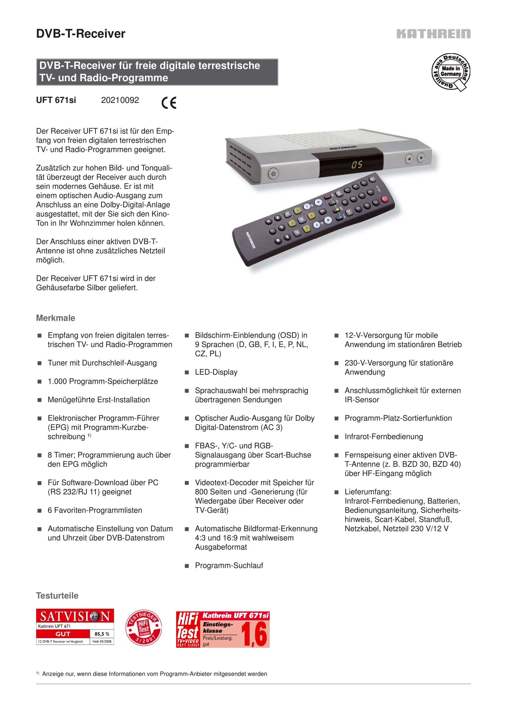 Kathrein 20210092 Satellite TV System User Manual