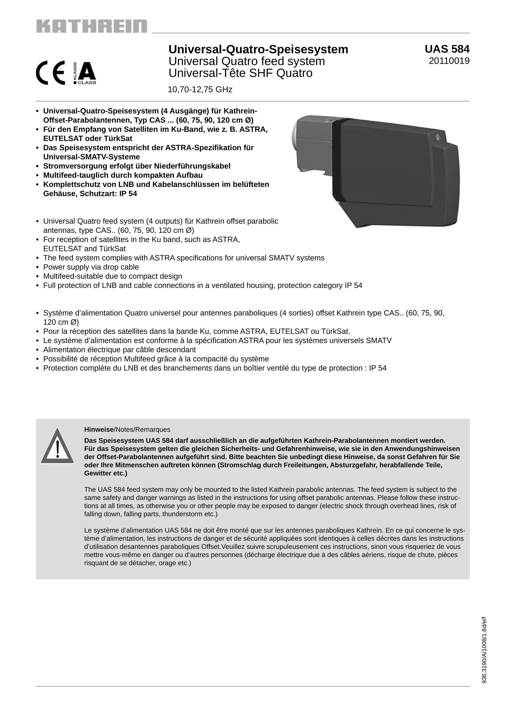 Kathrein UAS 584 Satellite TV System User Manual