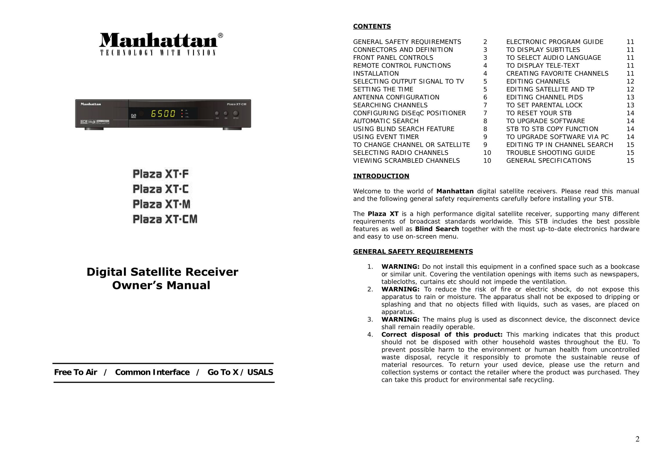 Manhattan Computer Products XT-F Satellite TV System User Manual