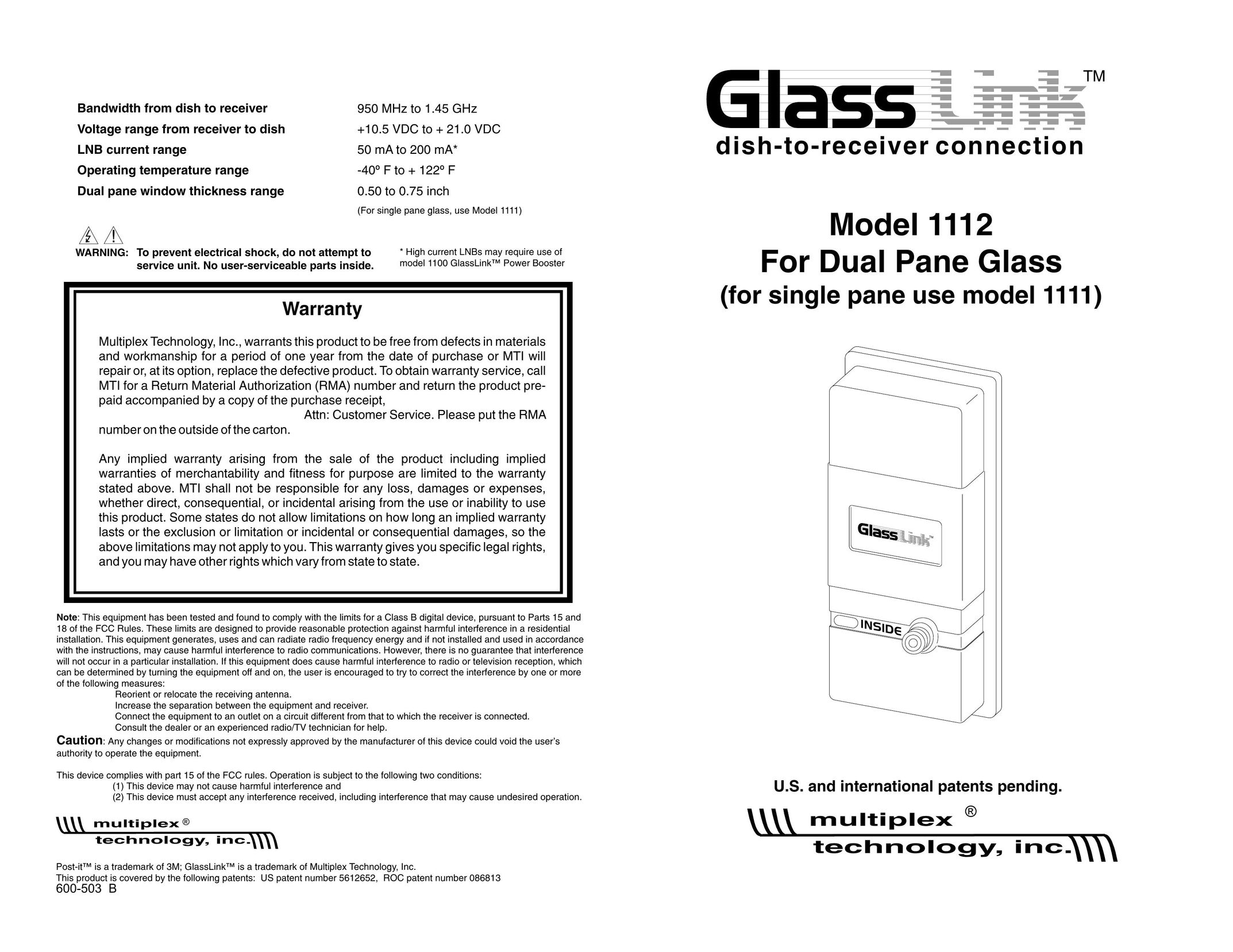 Multiplex Technology 1112 Satellite TV System User Manual