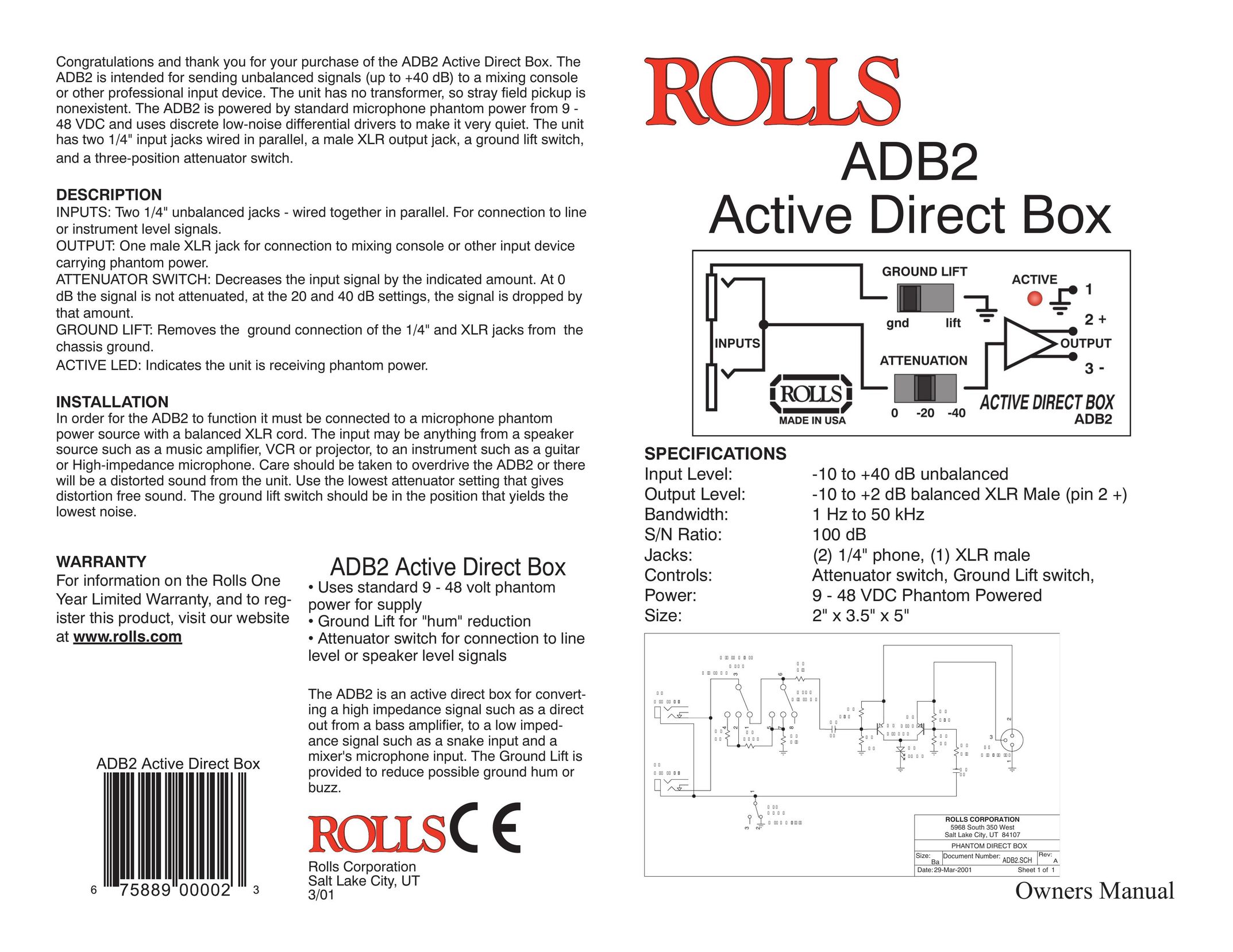 Rolls ADB2 Satellite TV System User Manual