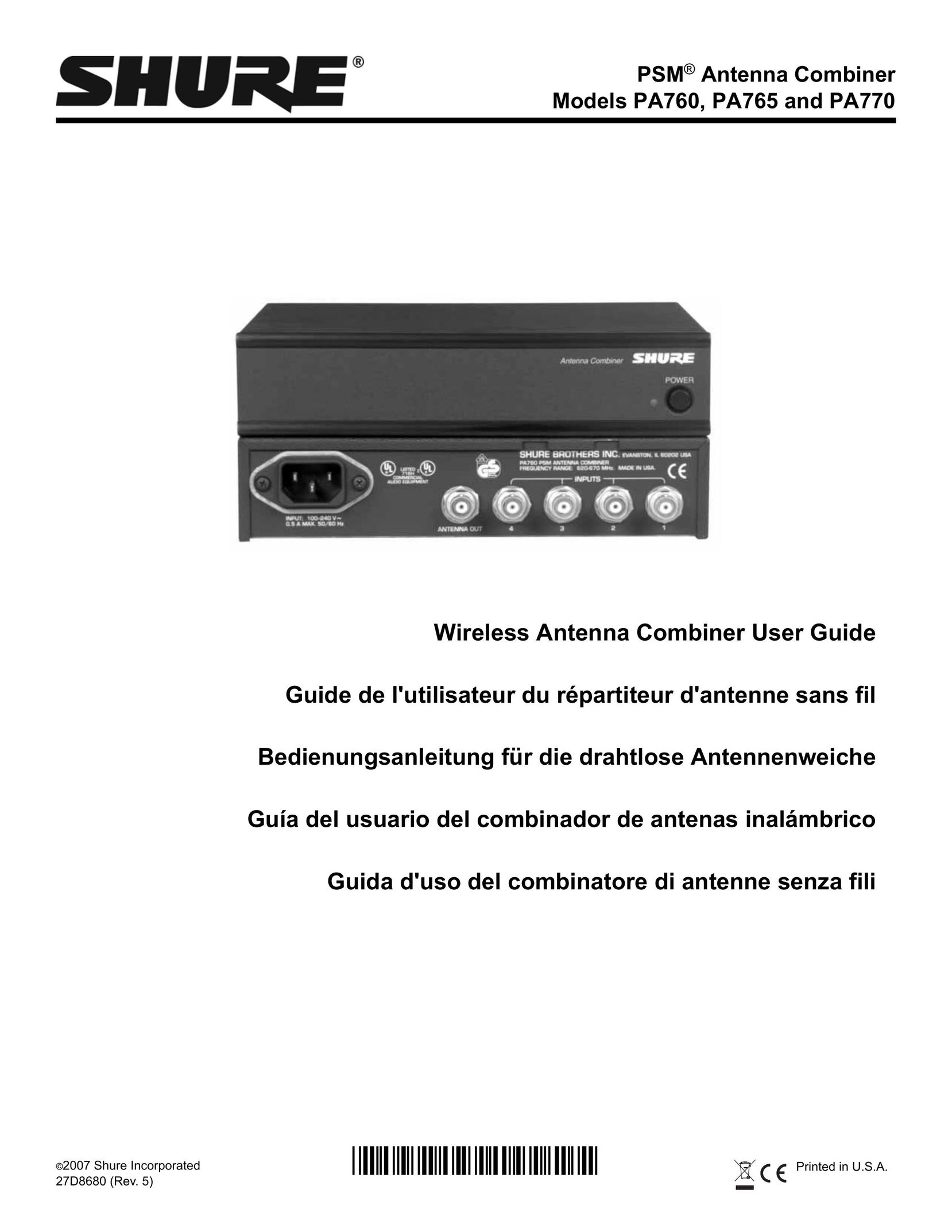 Shure PA765 Satellite TV System User Manual