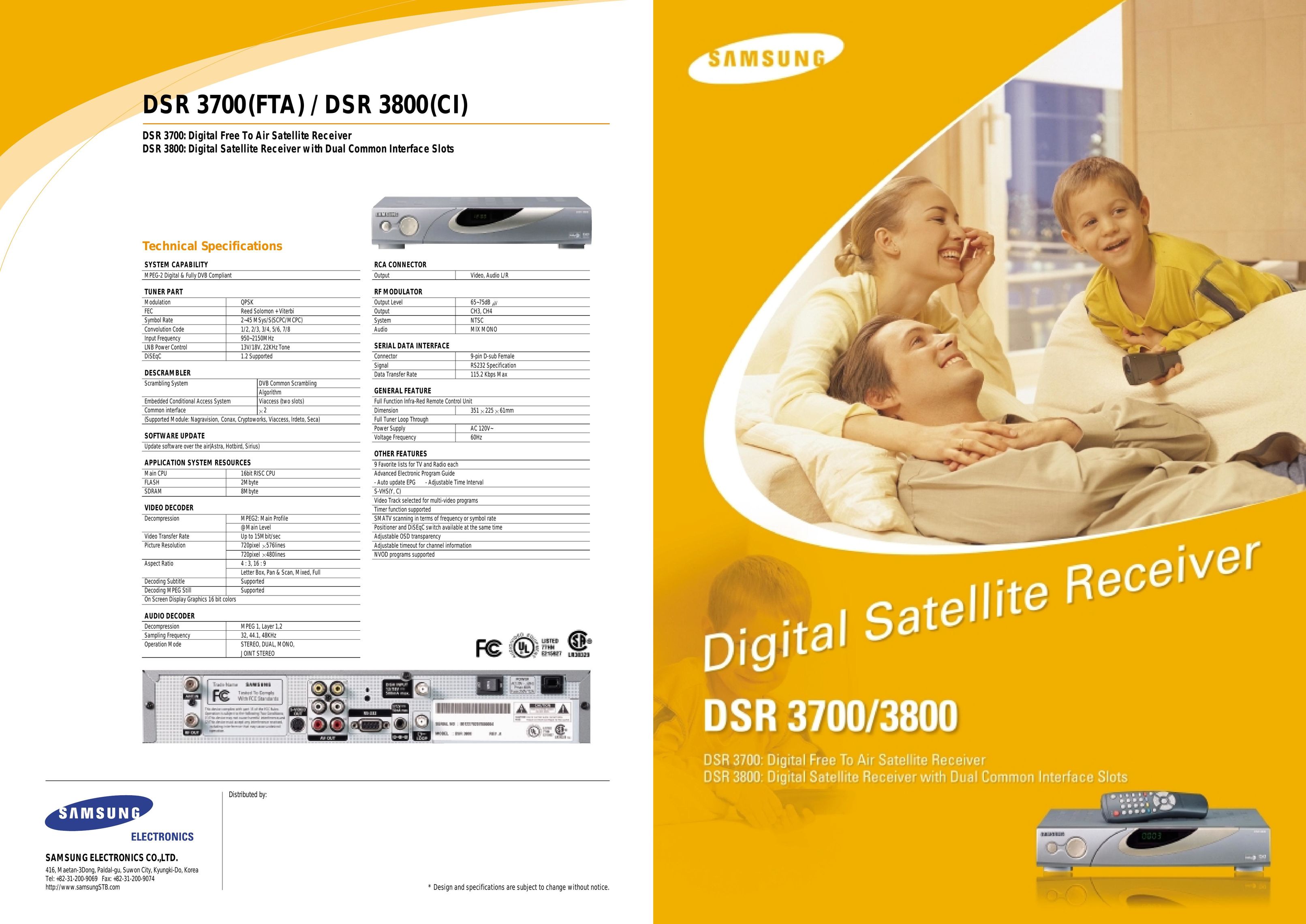 Sirius Satellite Radio DSR 3700 Satellite TV System User Manual