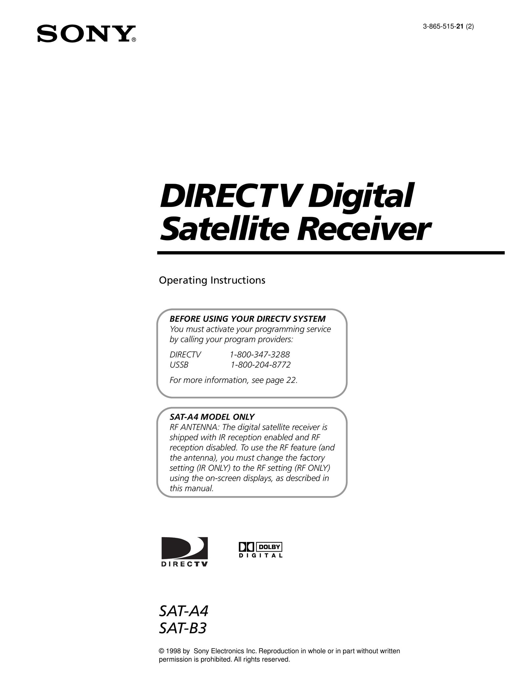 Sony SAT-A4 Satellite TV System User Manual